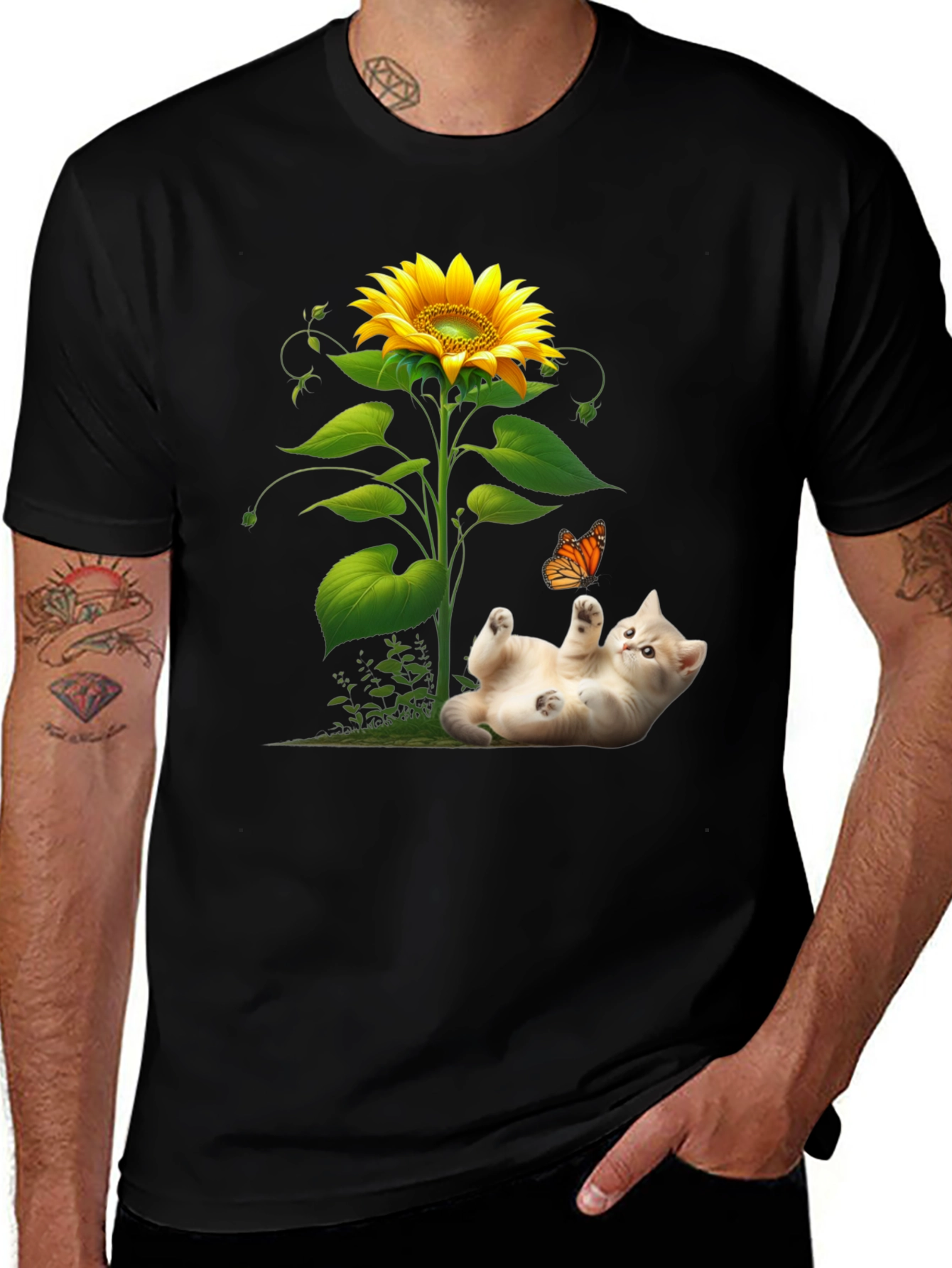 Sunflower Kitten T-Shirt: Playful & Unique Design