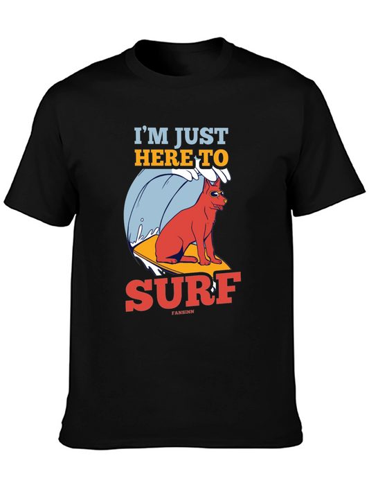 Funny Surfing Dog Graphic Tee - Black Cotton T-Shirt