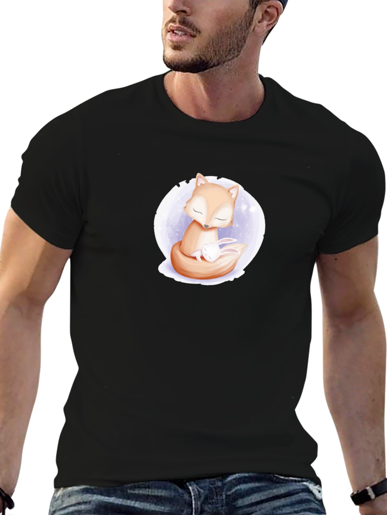 Cute Fox and Bunny Graphic T-Shirt