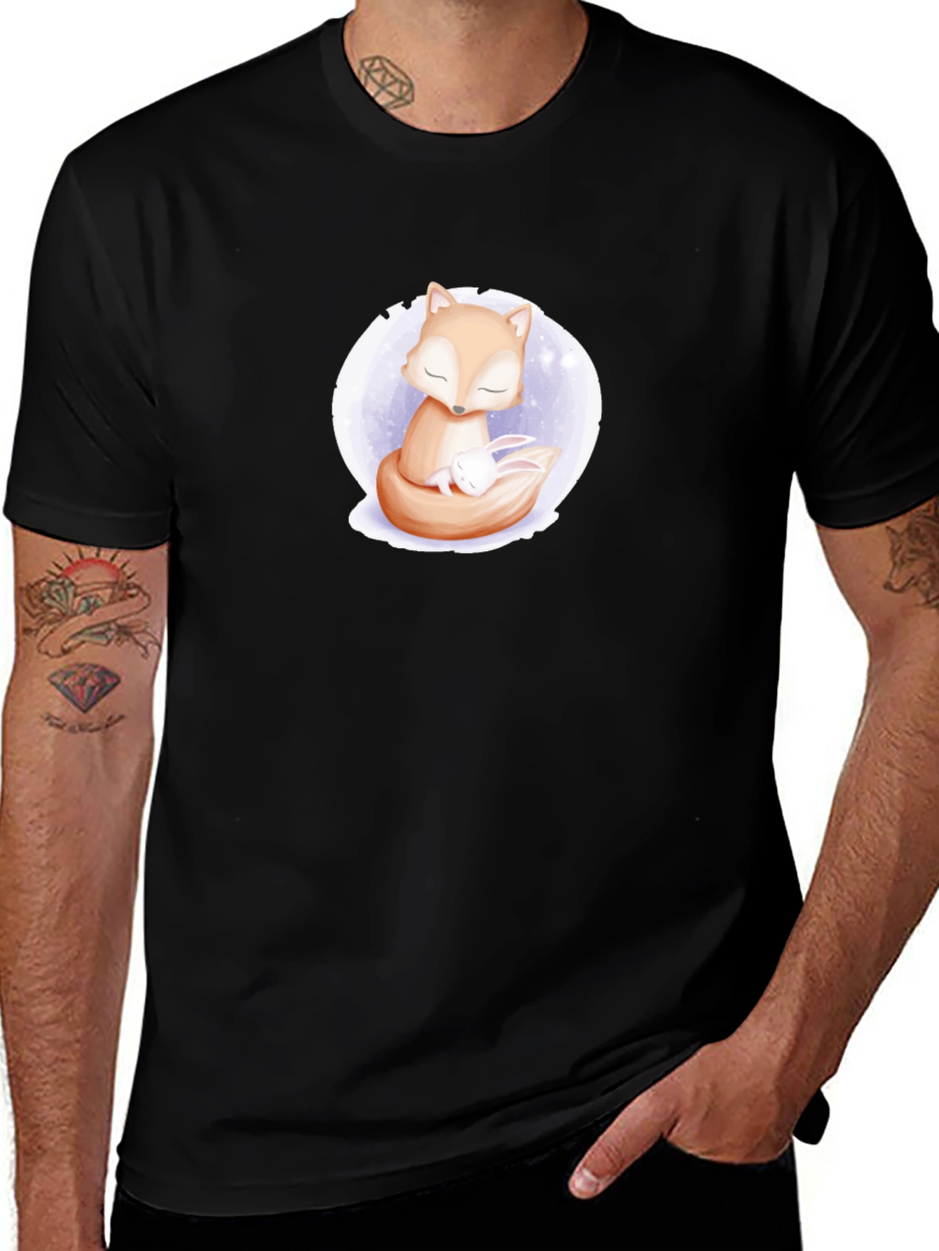 Cute Fox and Bunny Graphic T-Shirt
