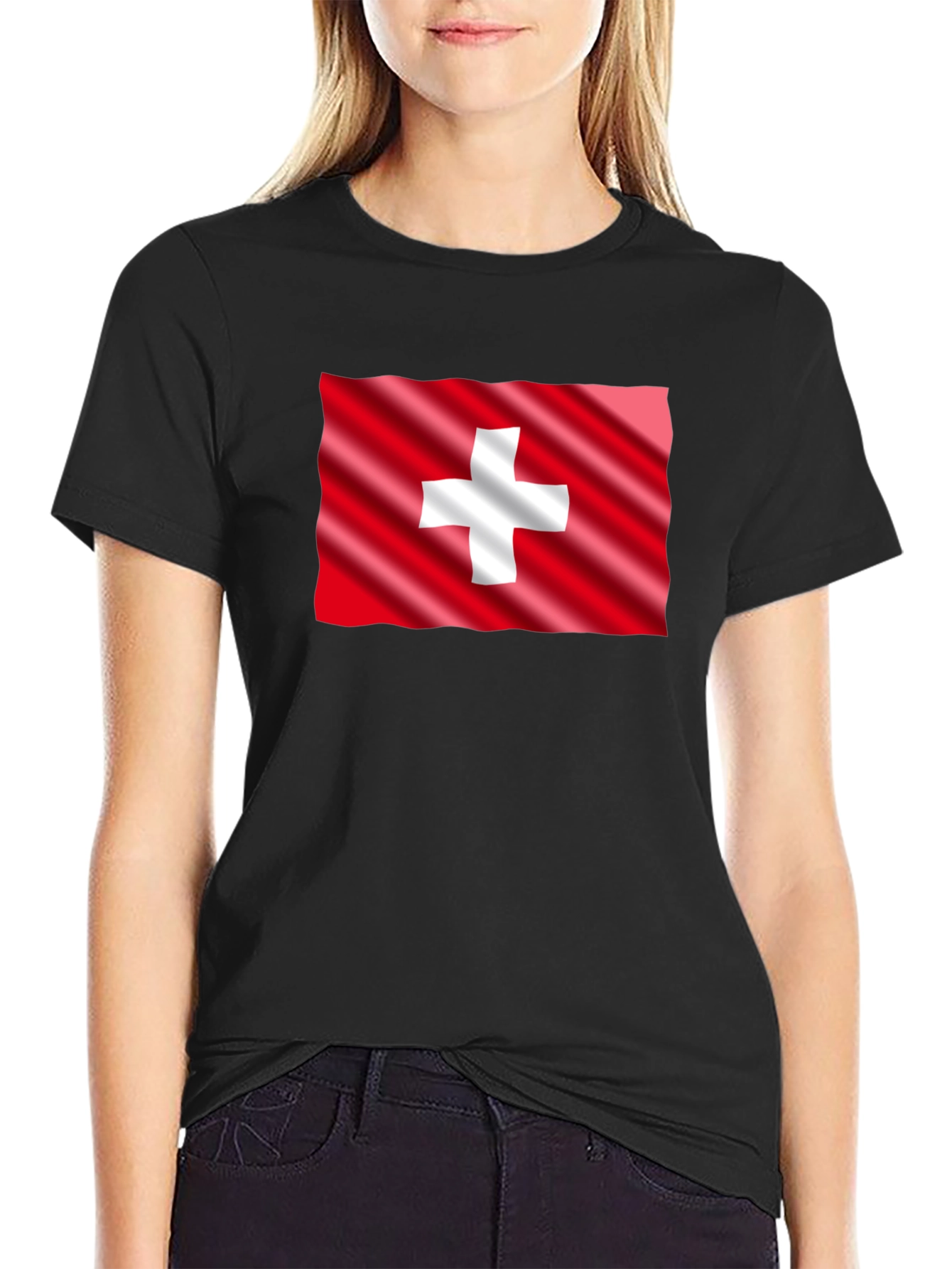 Switzerland Flag T-Shirt - Black