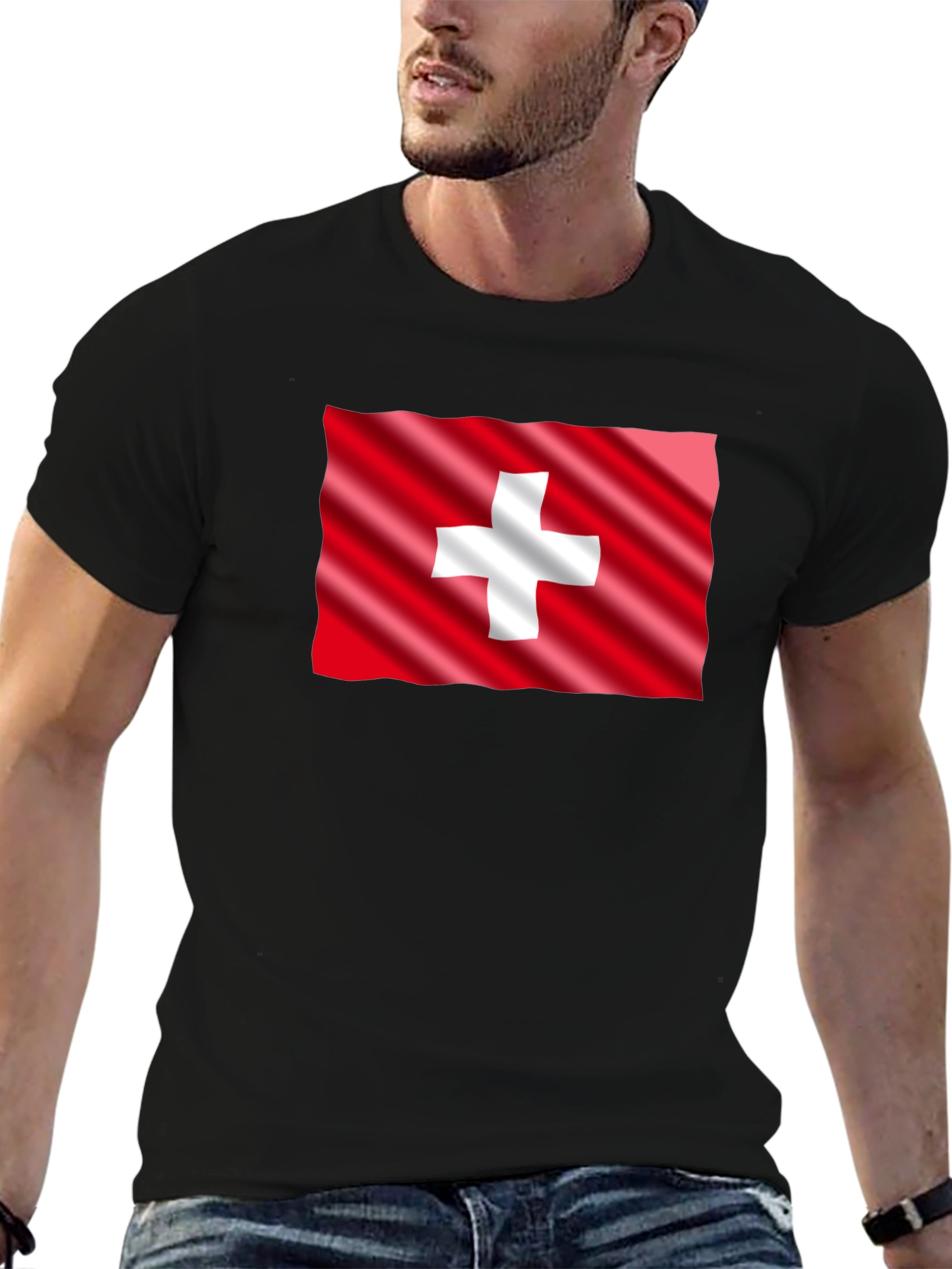 Switzerland Flag T-Shirt - Black