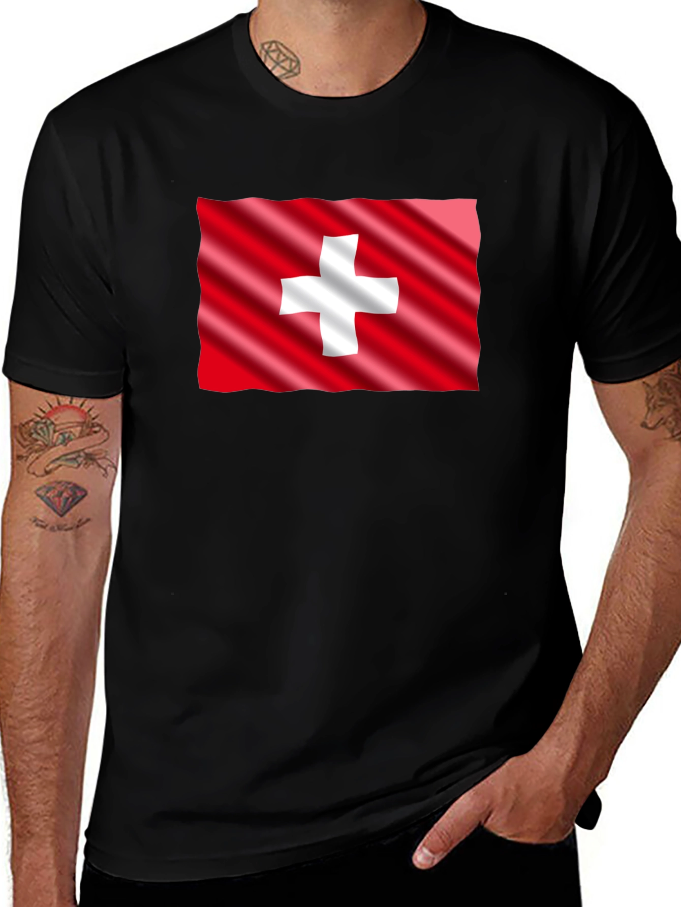 Switzerland Flag T-Shirt - Black