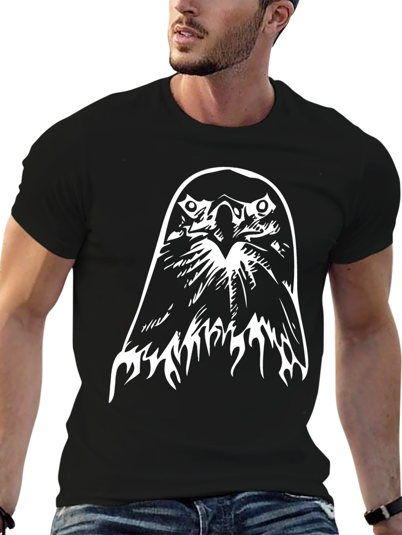 Mens Black T-Shirt with Eagle Graphic