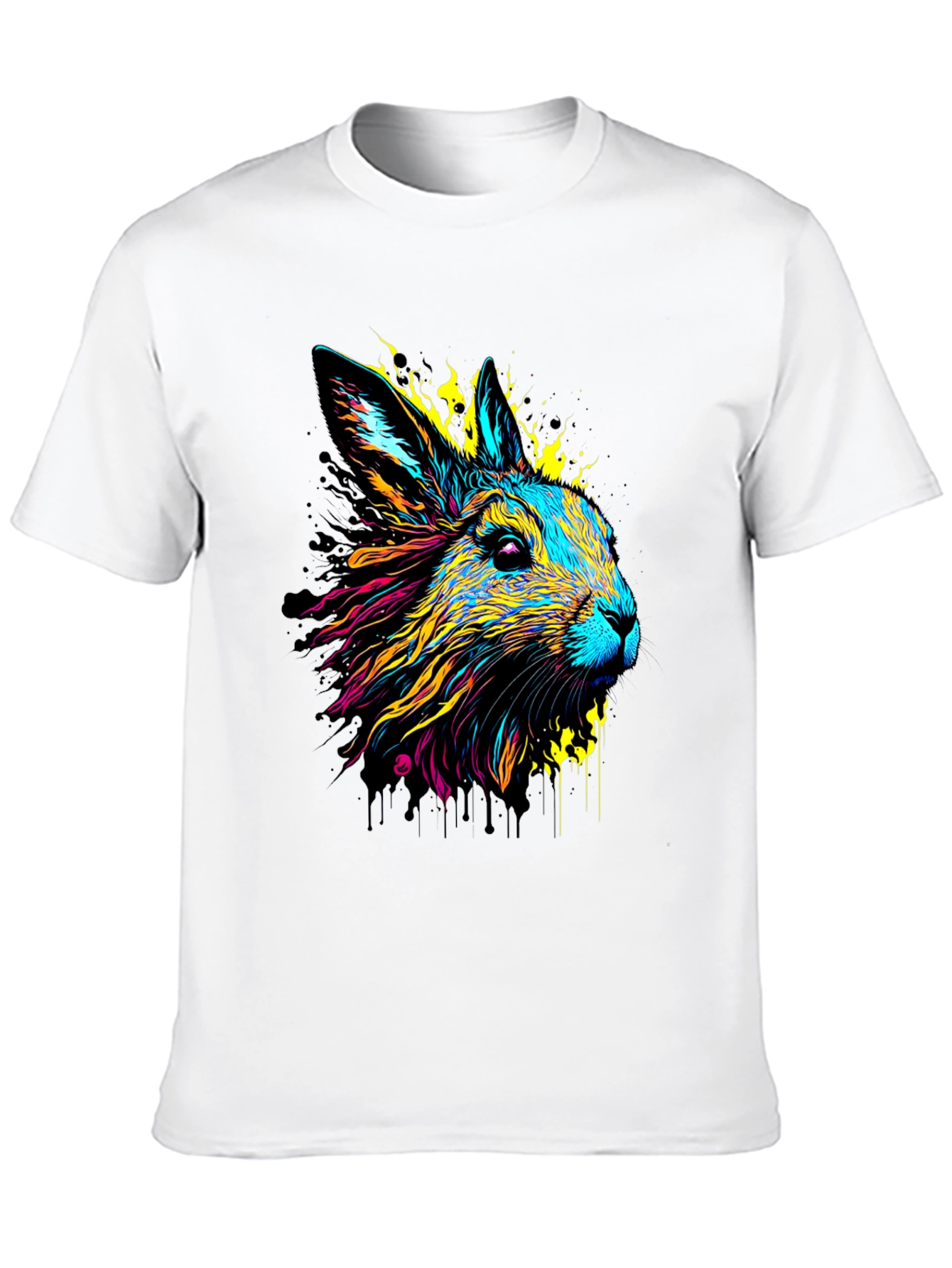 Vibrant Rabbit Graphic Tee - Black Cotton T-Shirt