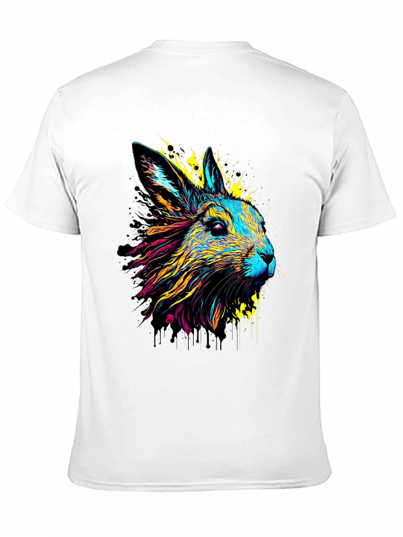 Vibrant Rabbit Graphic Tee - Black Cotton T-Shirt