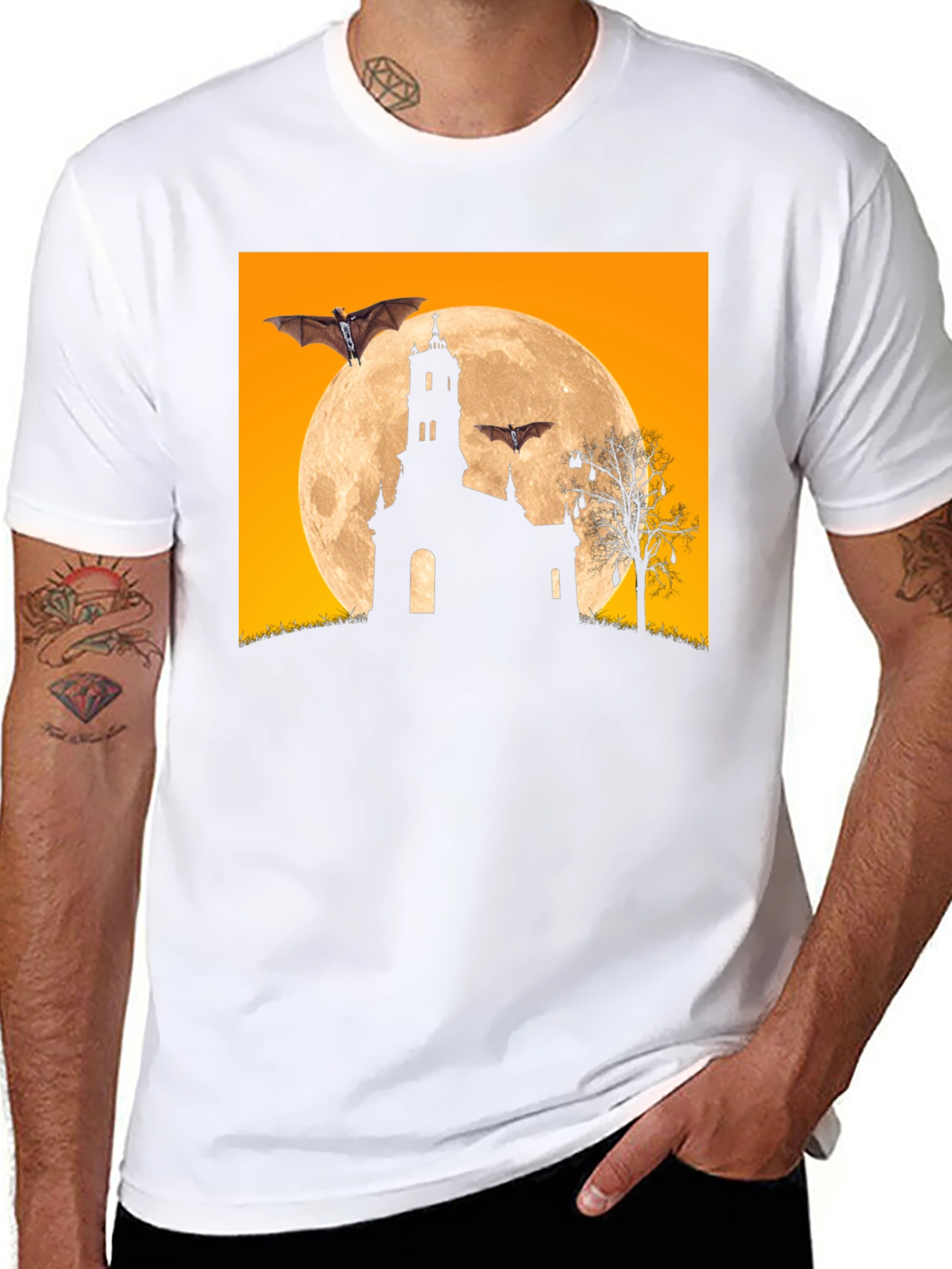 Spooky Halloween Bats & Moon T-Shirt