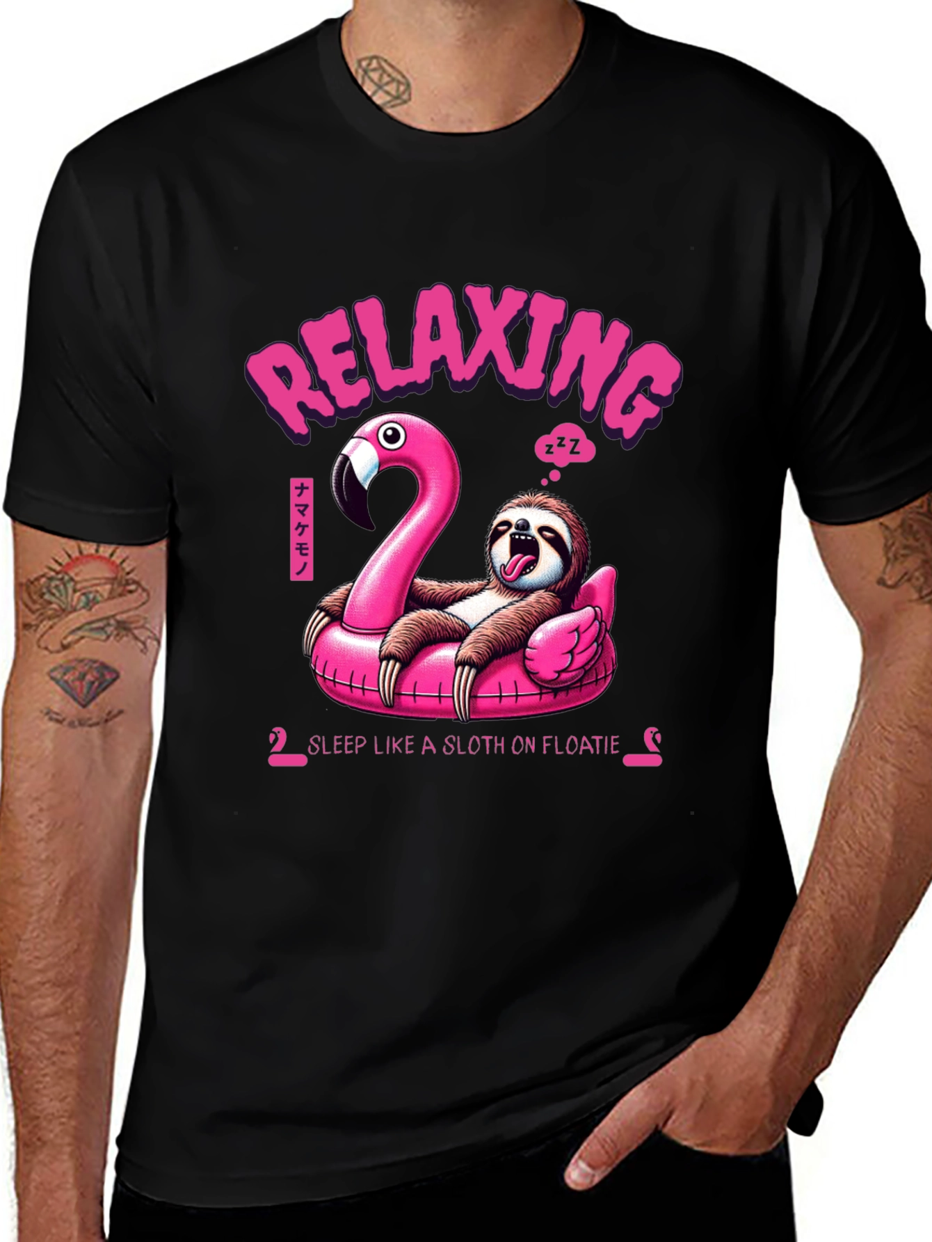 Relaxing Sloth on Flamingo Float T-Shirt