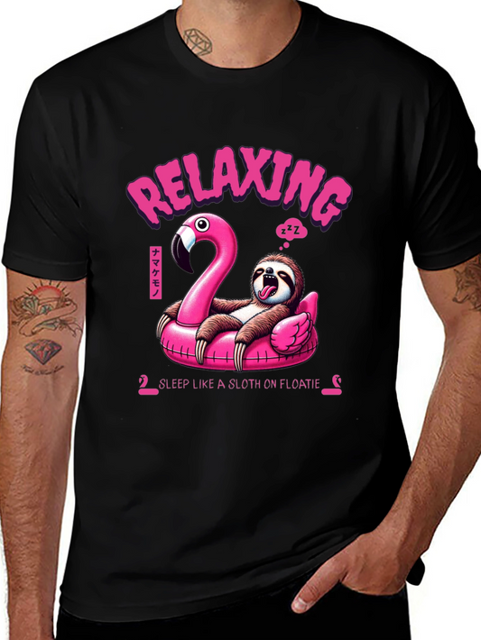 Relaxing Sloth on Flamingo Float T-Shirt