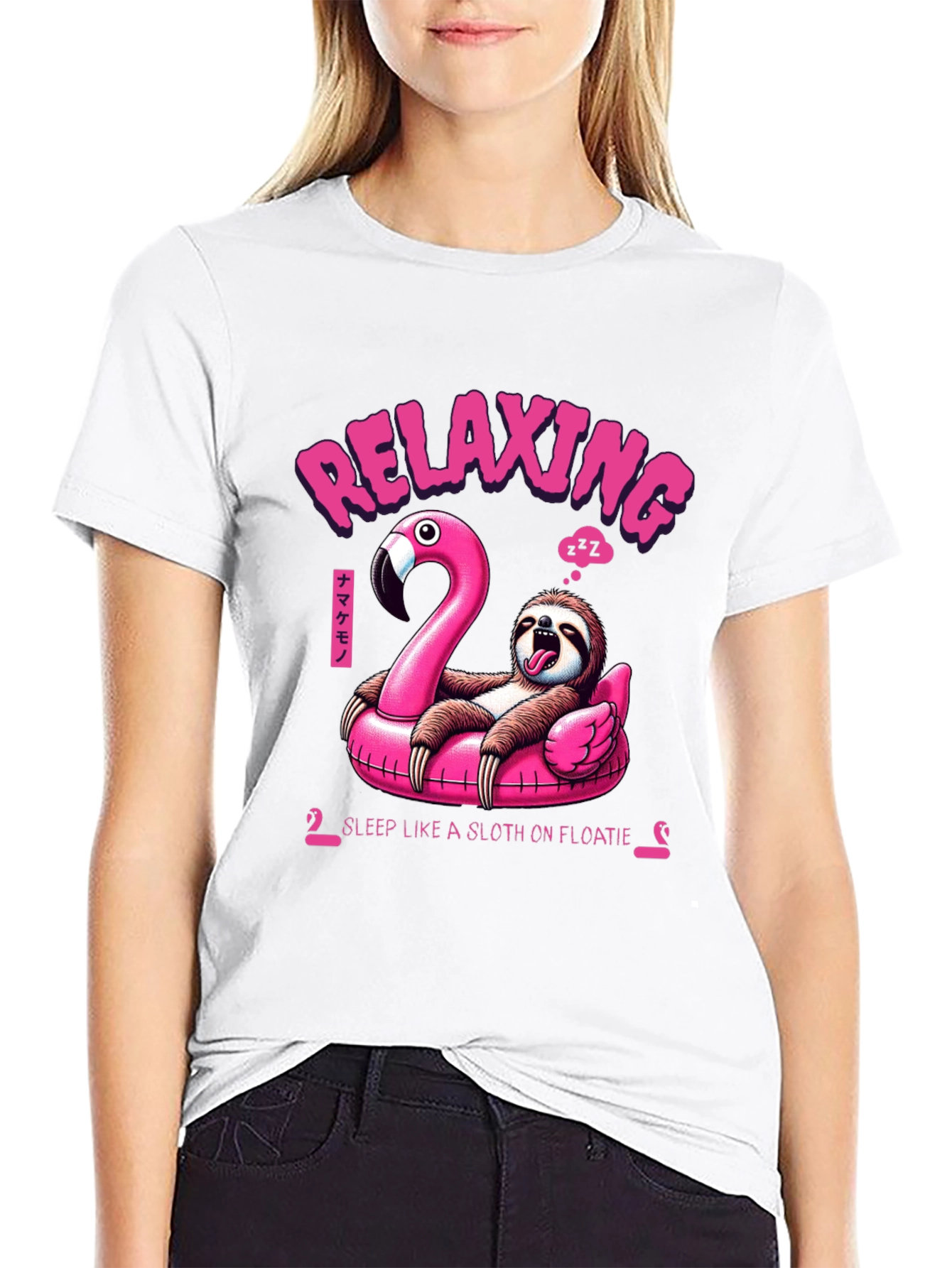 Relaxing Sloth on Flamingo Float T-Shirt
