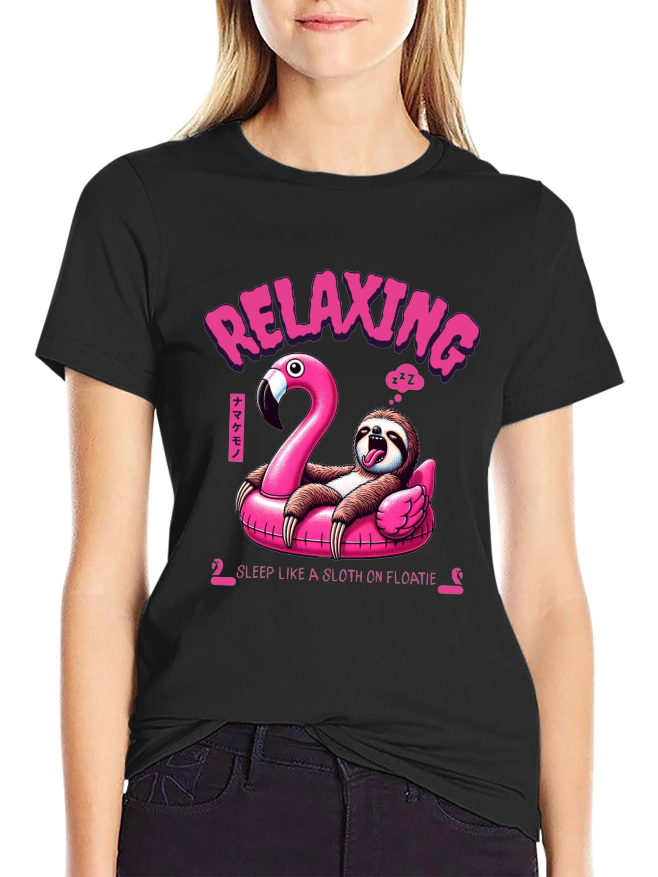 Relaxing Sloth on Flamingo Float T-Shirt