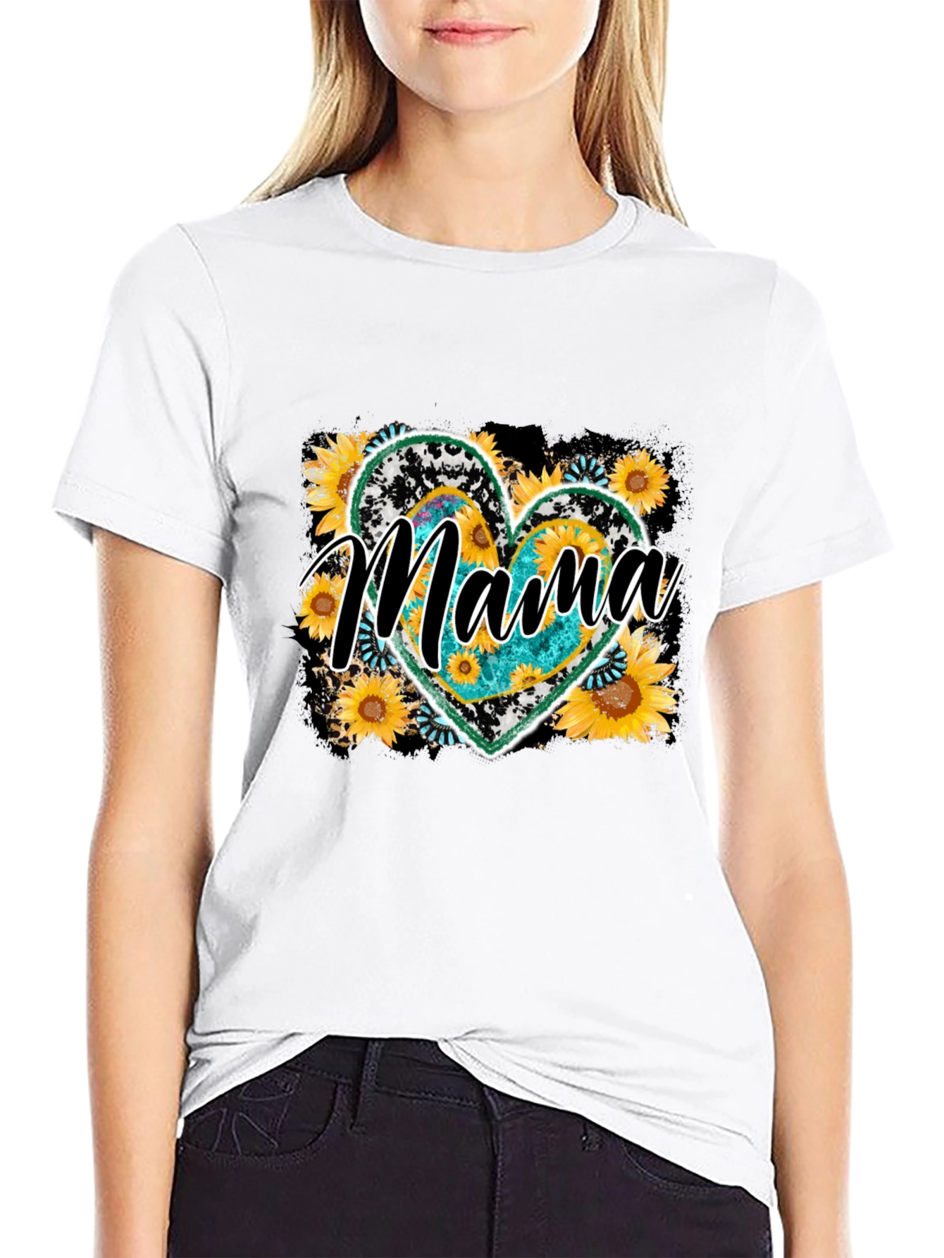 Mama Sunflower Heart Graphic Tee - Mothers Day Shirt