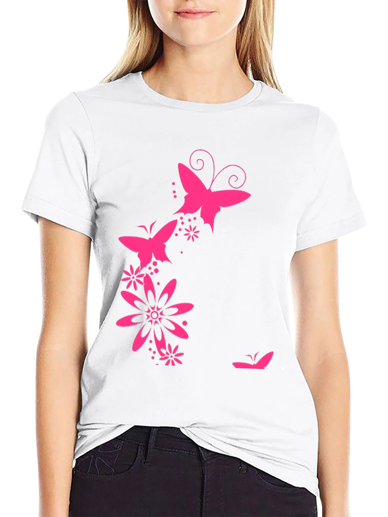 Butterfly Floral Graphic Tee - Black Casual Shirt