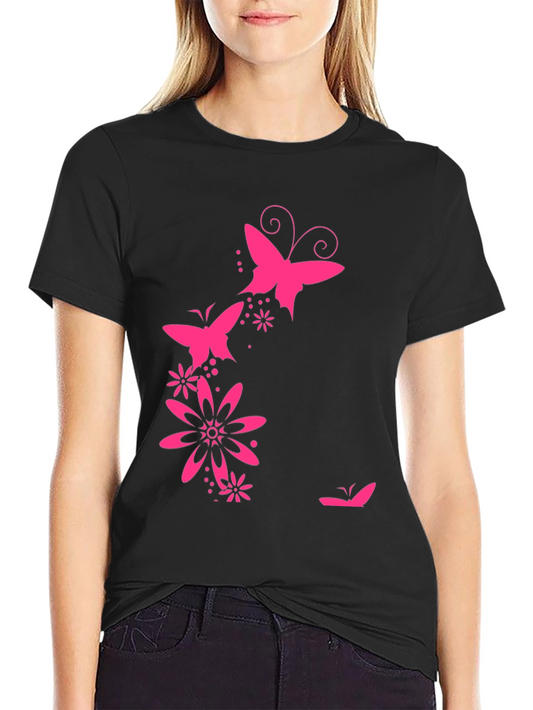 Butterfly Floral Graphic Tee - Black Casual Shirt