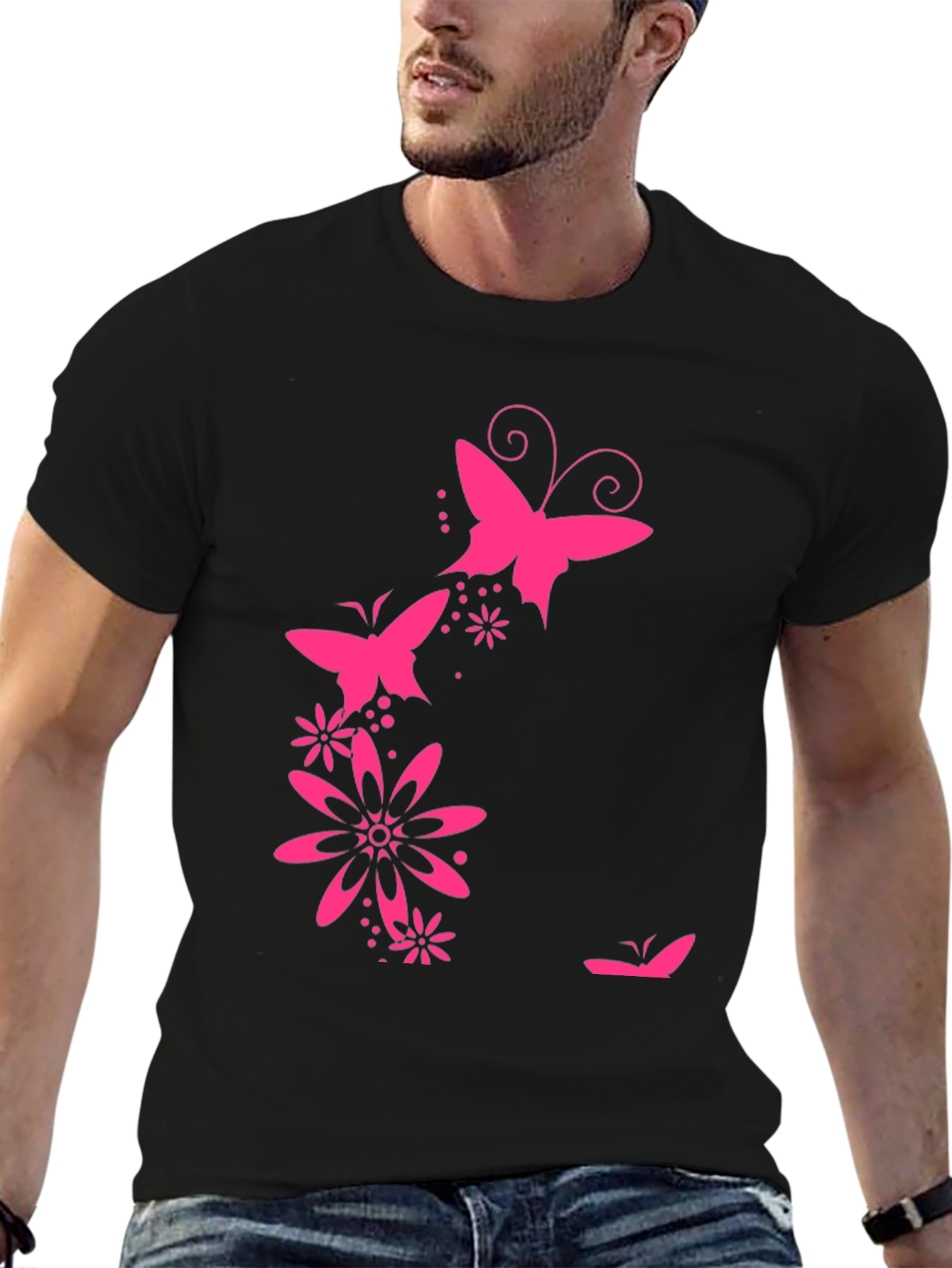 Butterfly Floral Graphic Tee - Black Casual Shirt