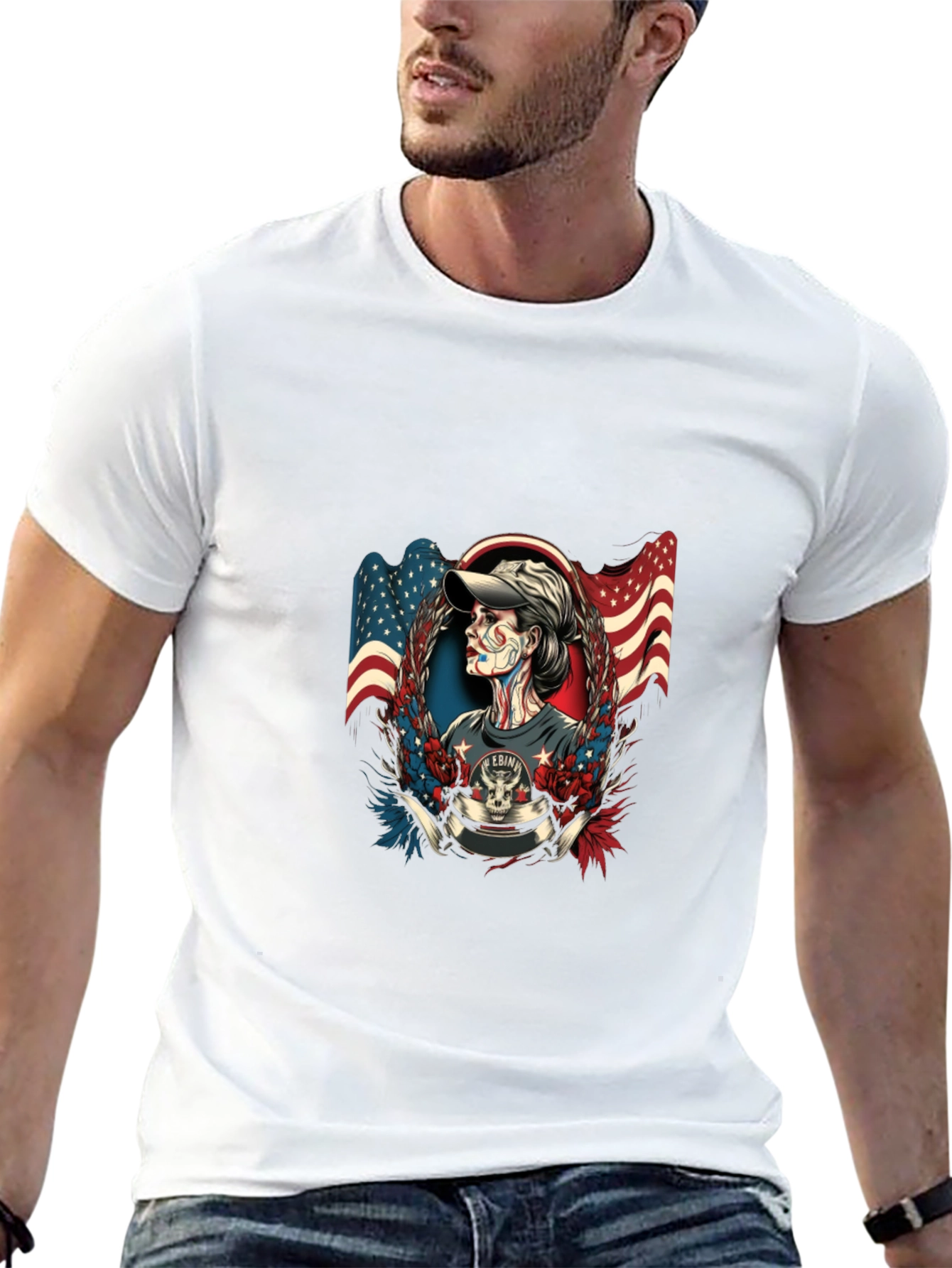 Patriotic Skull American Flag Graphic T-Shirt