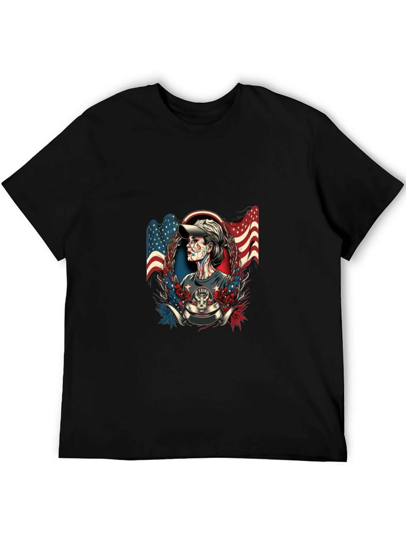 Patriotic Skull American Flag Graphic T-Shirt
