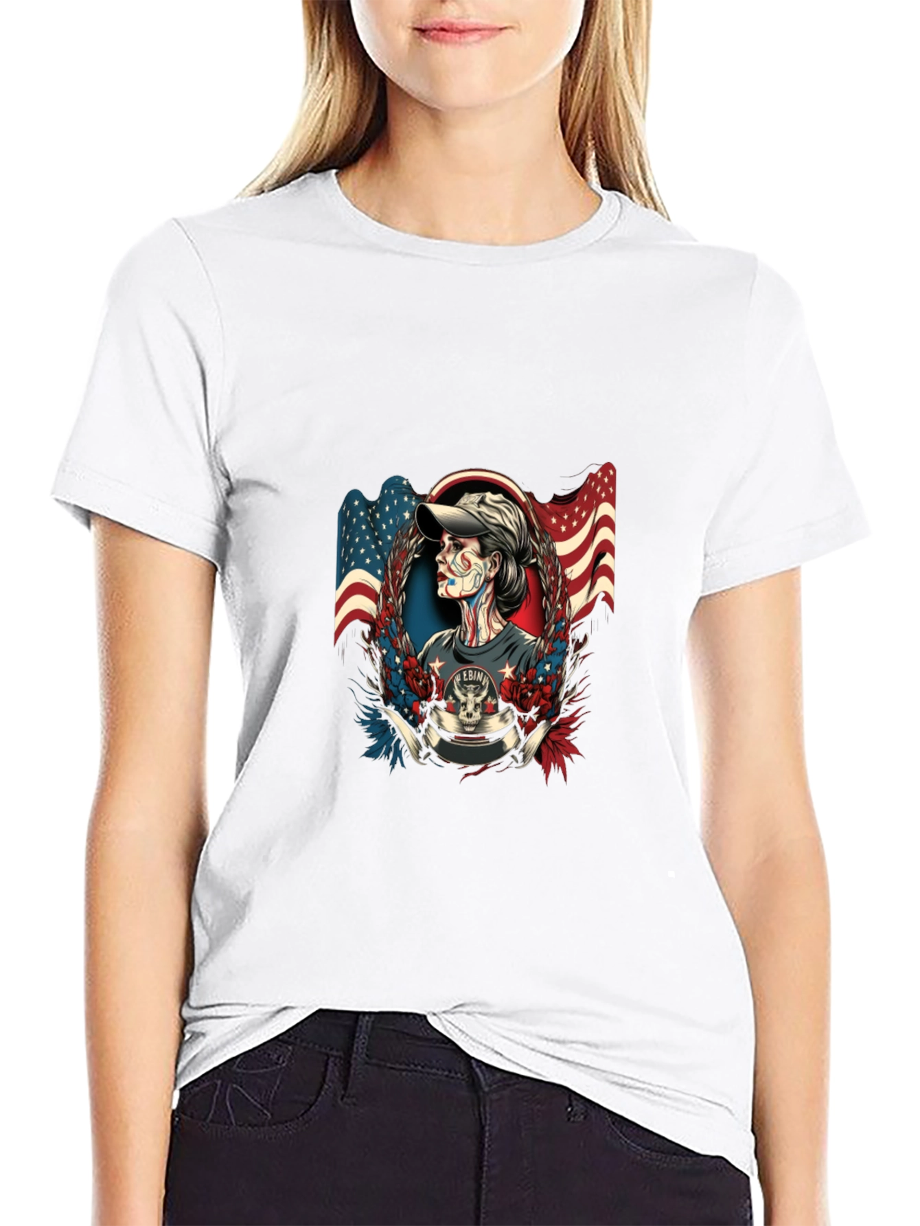 Patriotic Skull American Flag Graphic T-Shirt