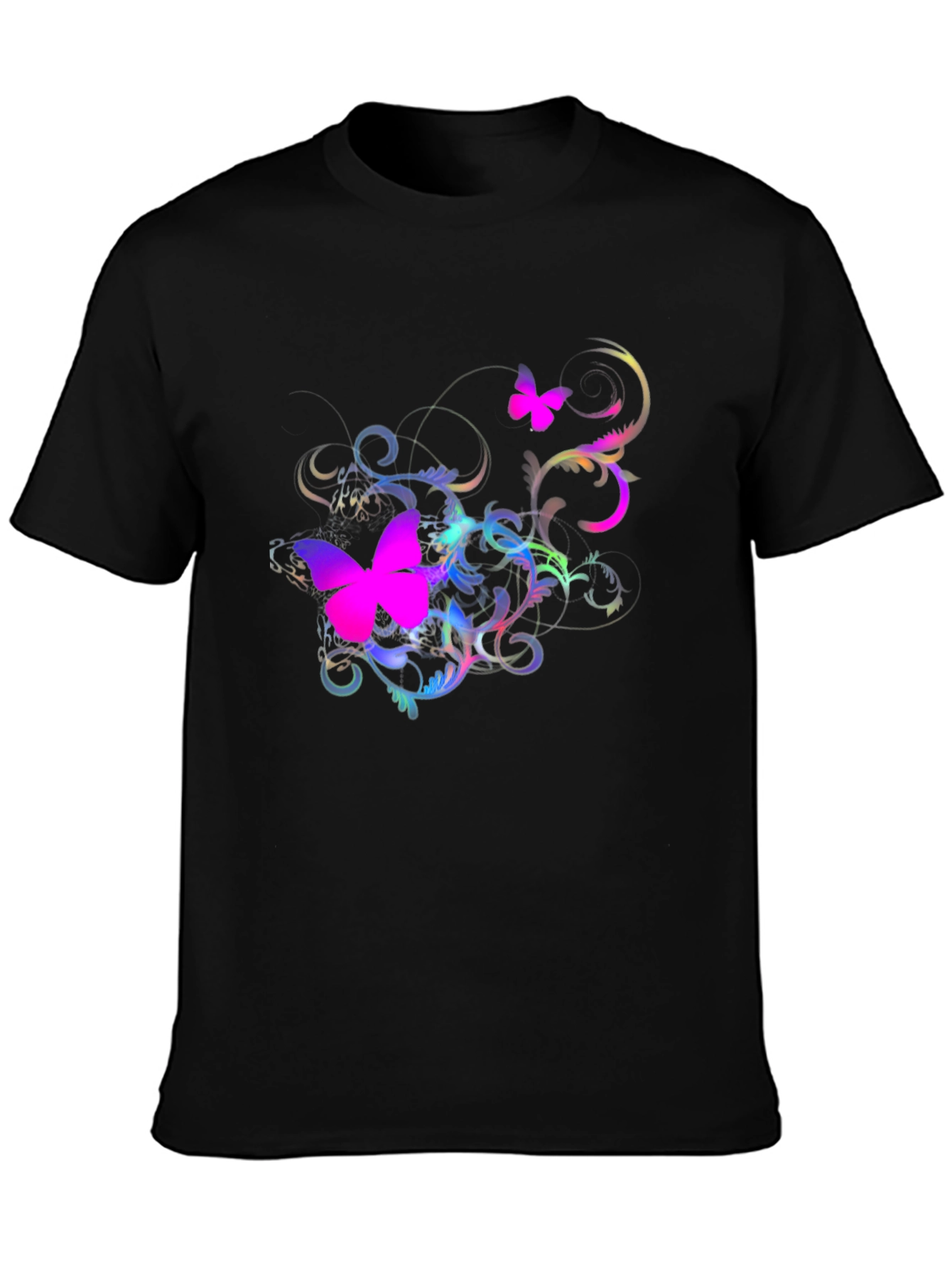 Butterfly Swirl Graphic Black T-Shirt