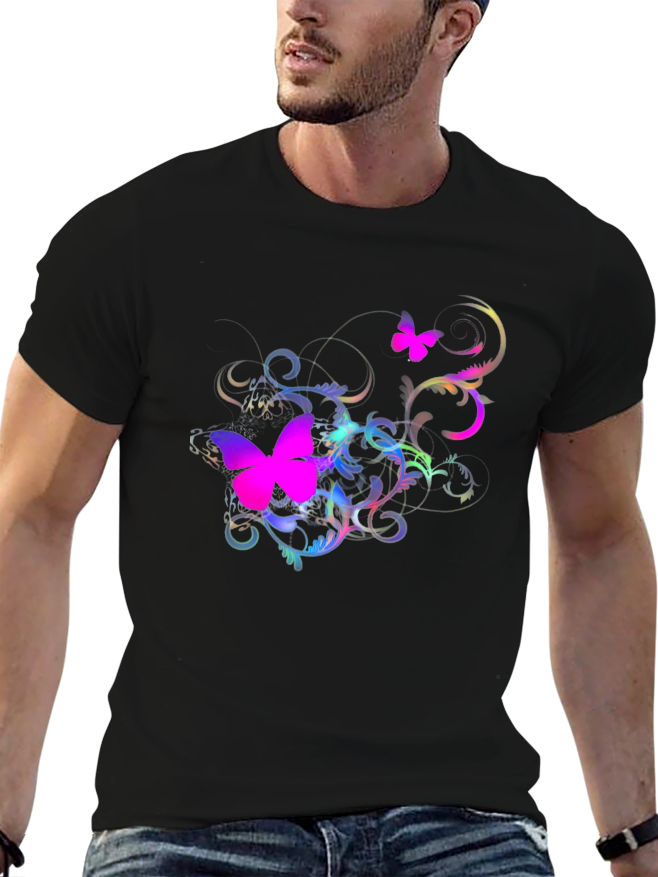 Butterfly Swirl Graphic Black T-Shirt