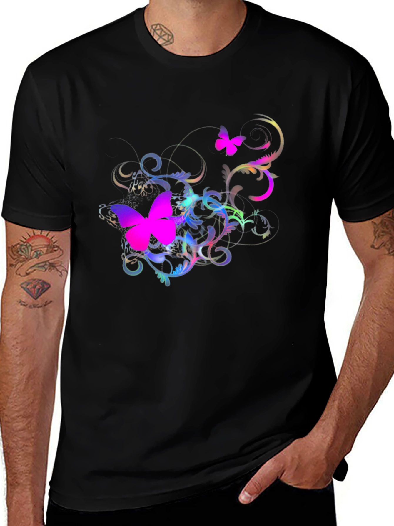 Butterfly Swirl Graphic Black T-Shirt