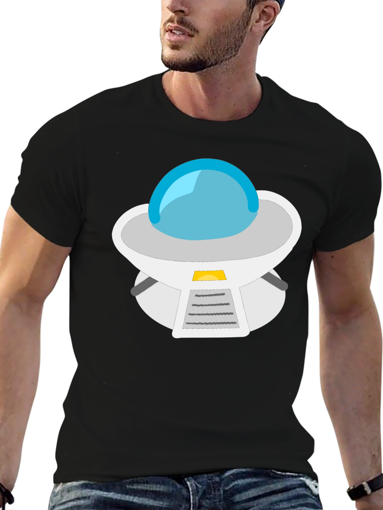 UFO Graphic Tee - Black Casual Cotton T-Shirt