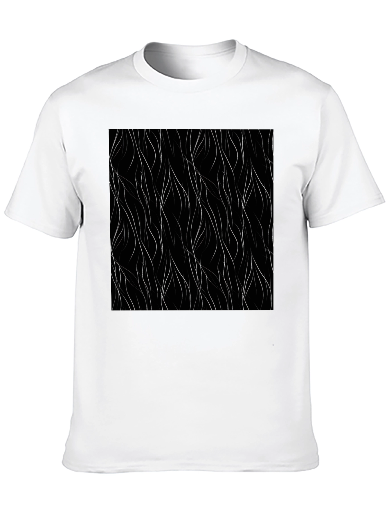 Modern Black Tee with Abstract Wavy Line Design