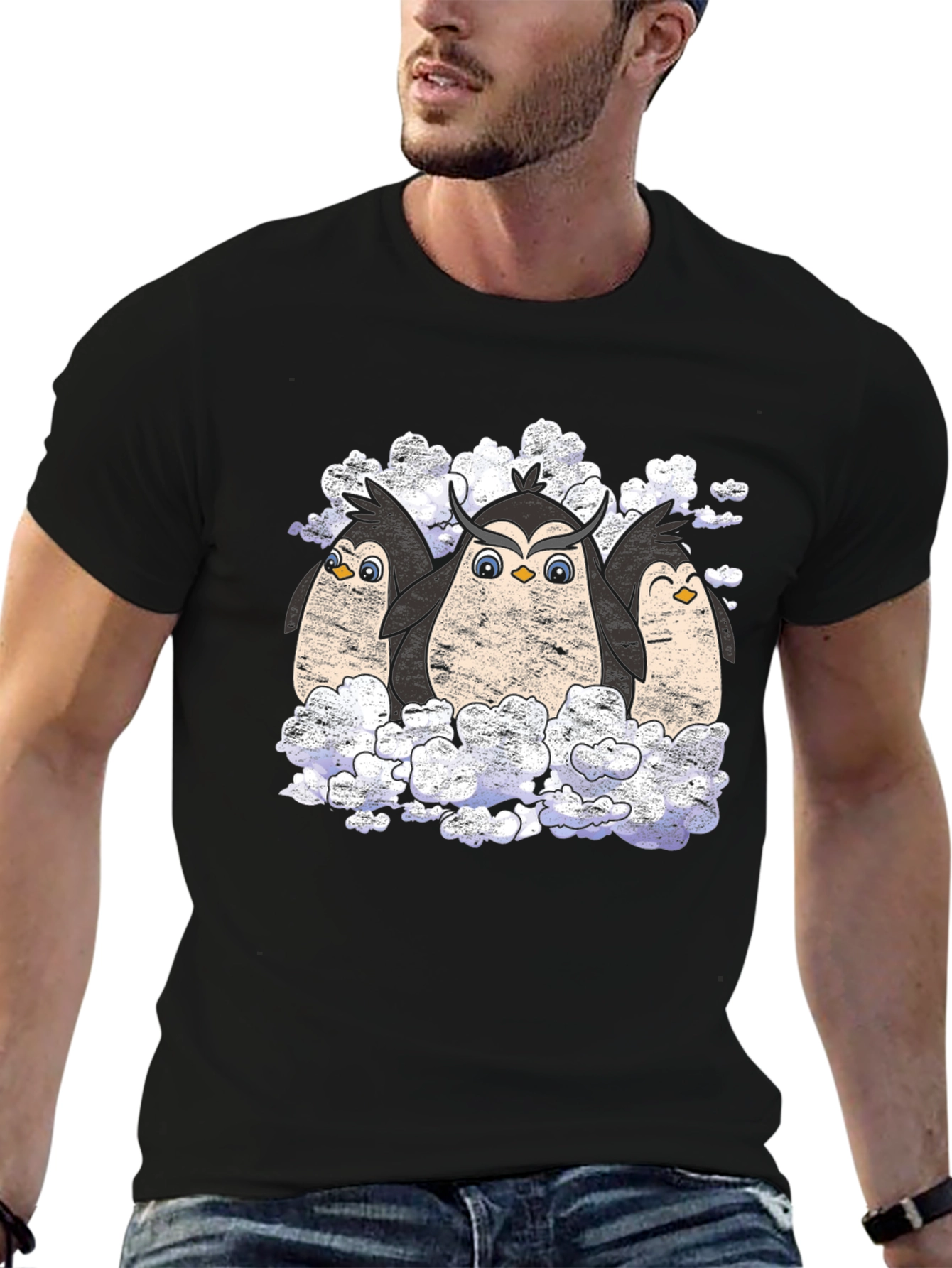 Penguin Owl Trio Black T-Shirt