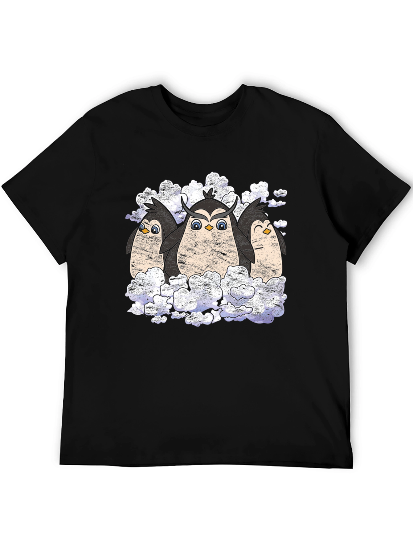 Penguin Owl Trio Black T-Shirt