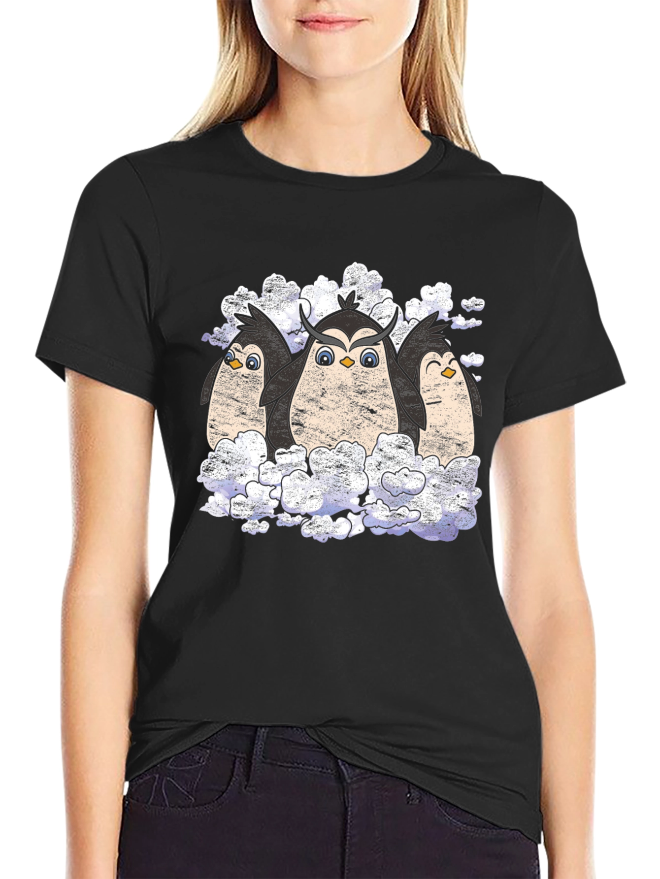 Penguin Owl Trio Black T-Shirt