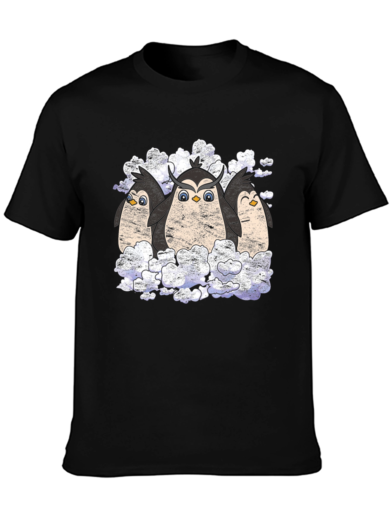 Penguin Owl Trio Black T-Shirt