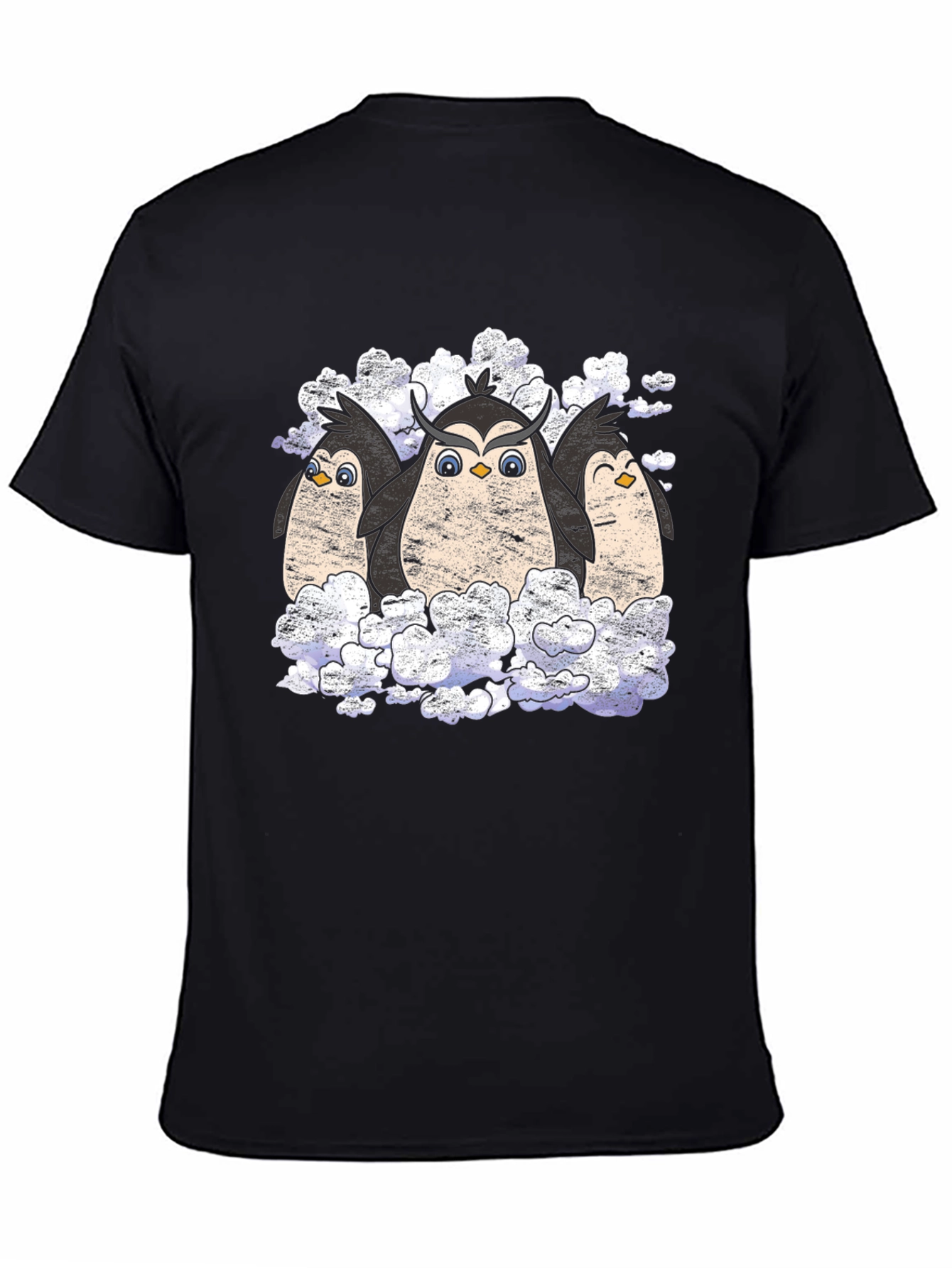Penguin Owl Trio Black T-Shirt