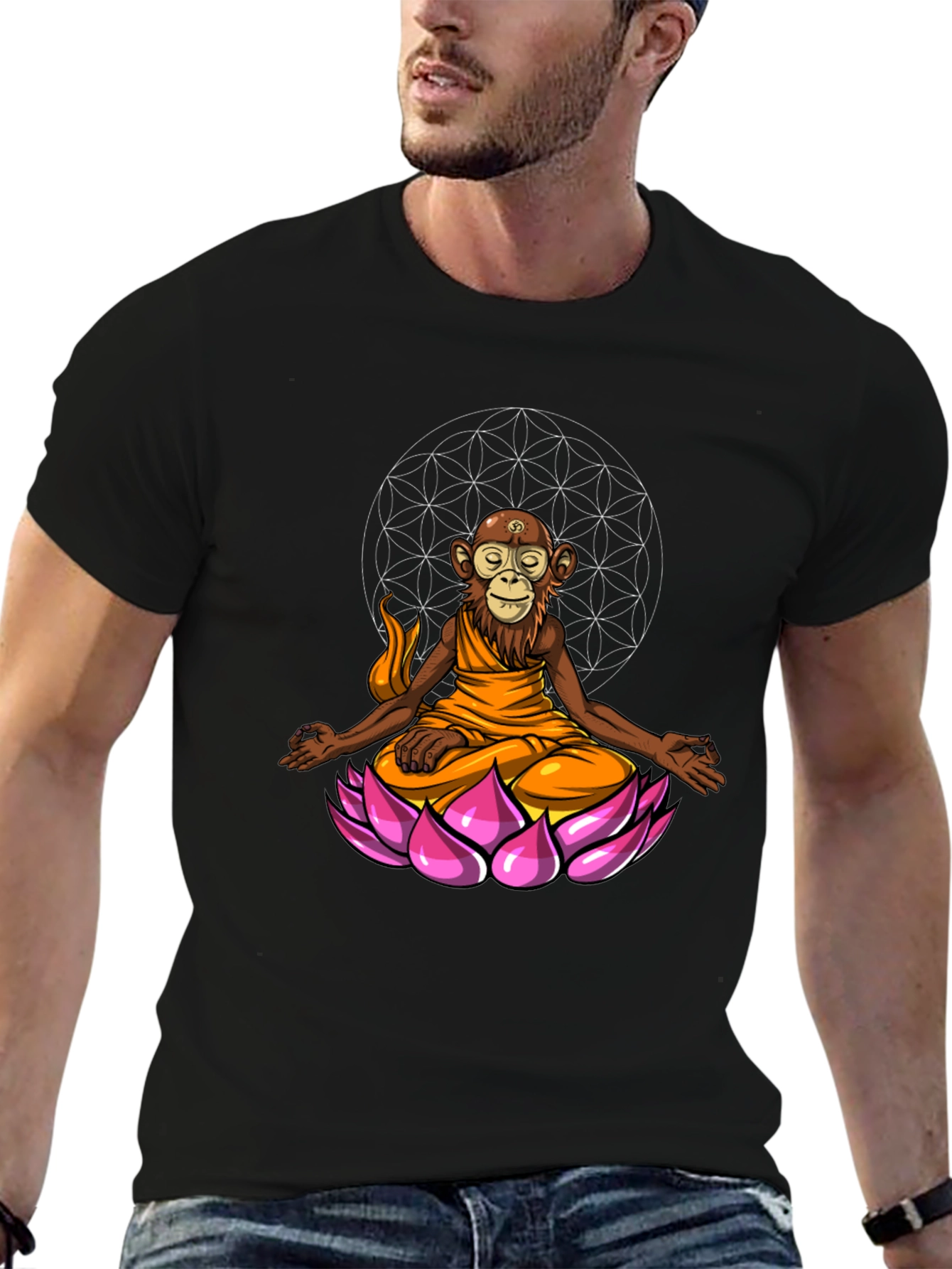 Monkey Monk Lotus T-Shirt - Zen Meditation Tee