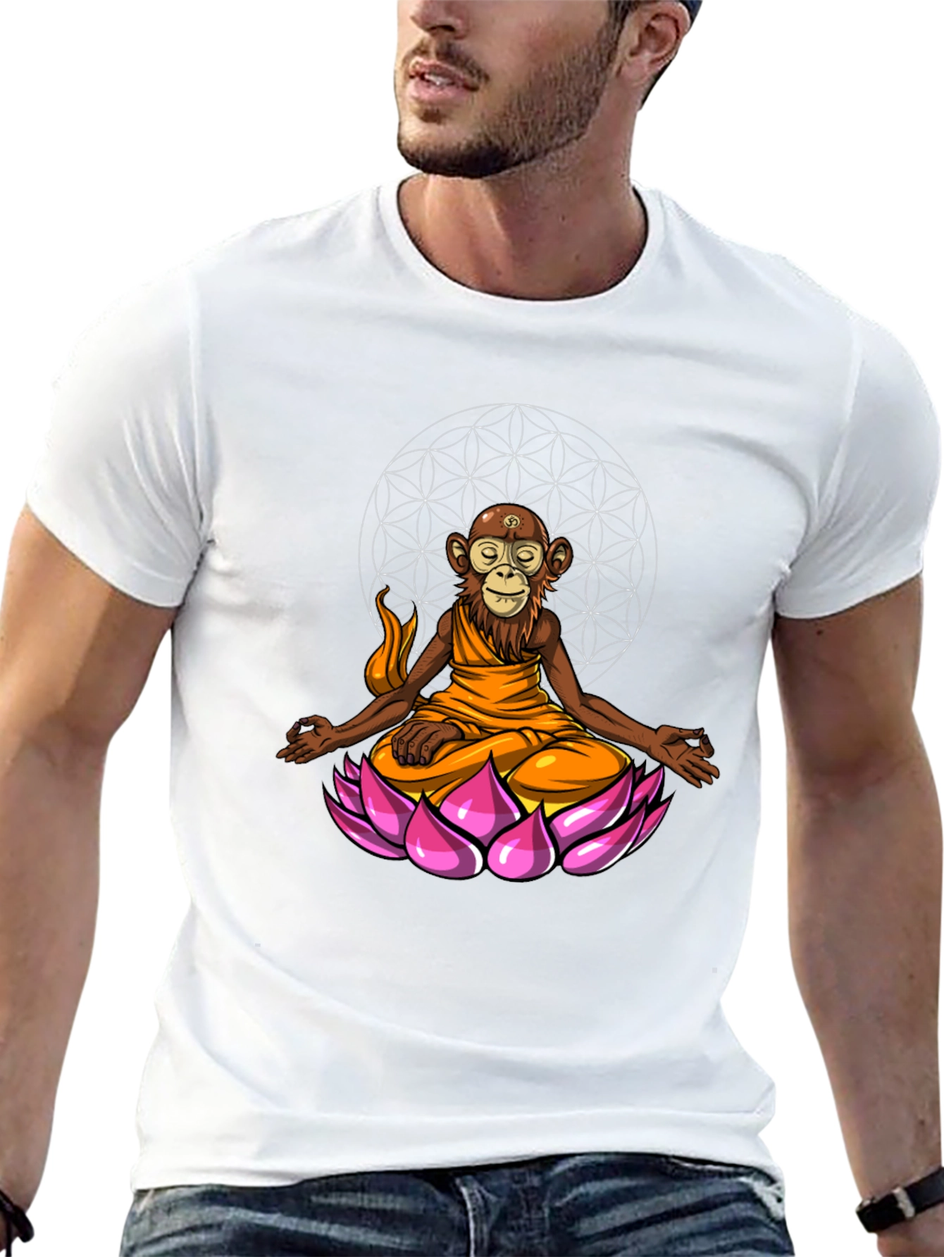 Monkey Monk Lotus T-Shirt - Zen Meditation Tee