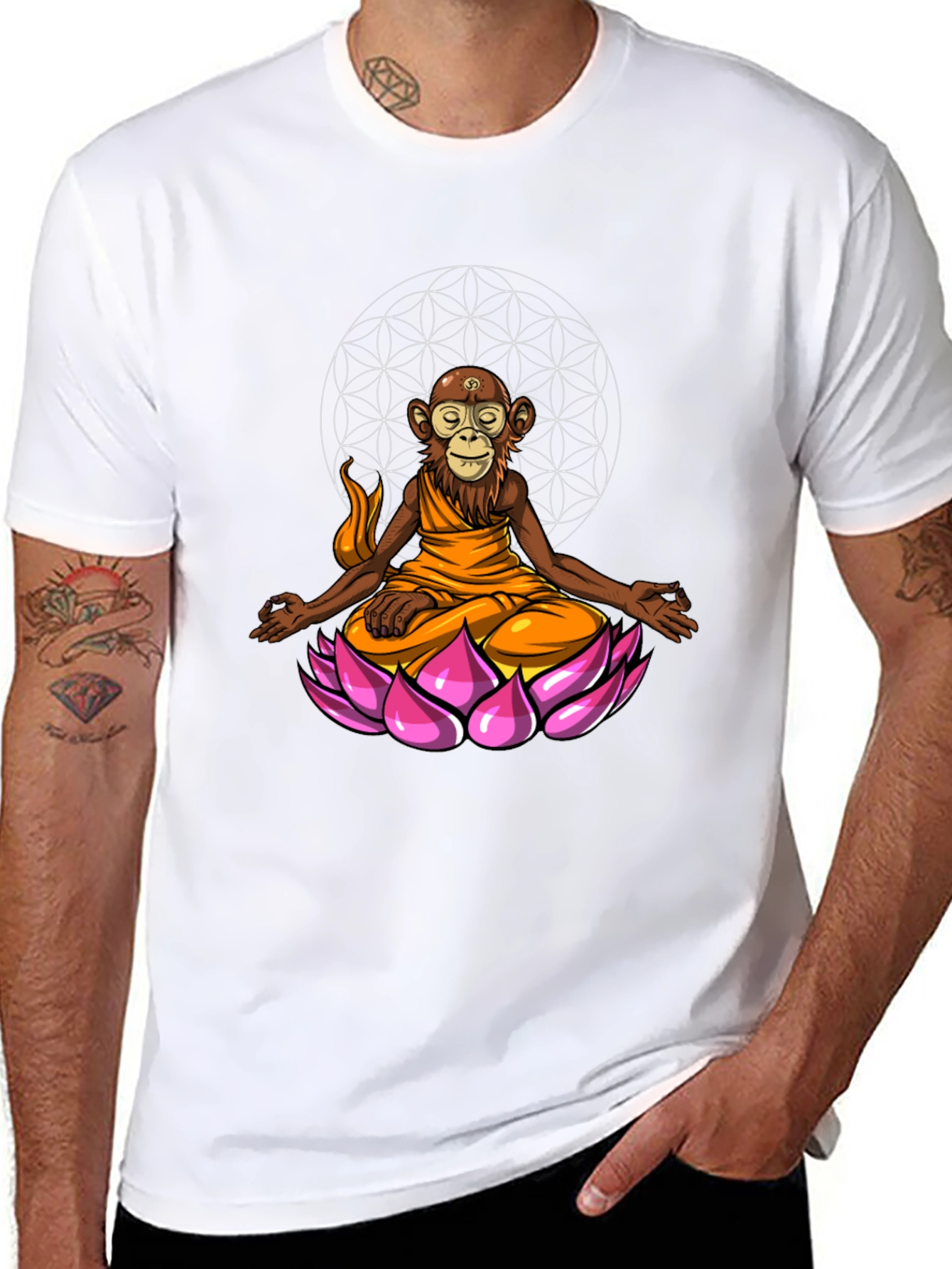 Monkey Monk Lotus T-Shirt - Zen Meditation Tee