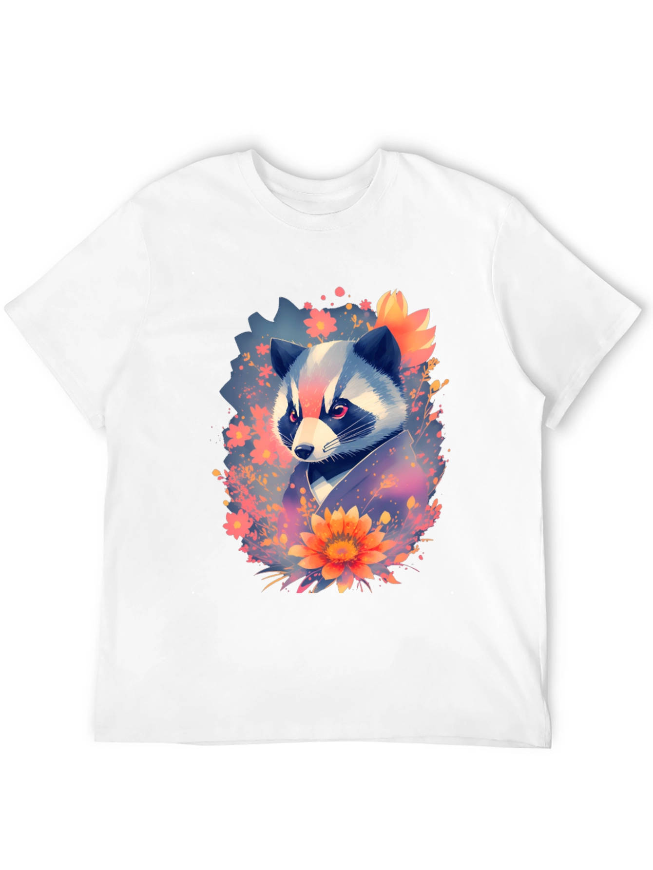 Floral Raccoon Graphic Black T-Shirt