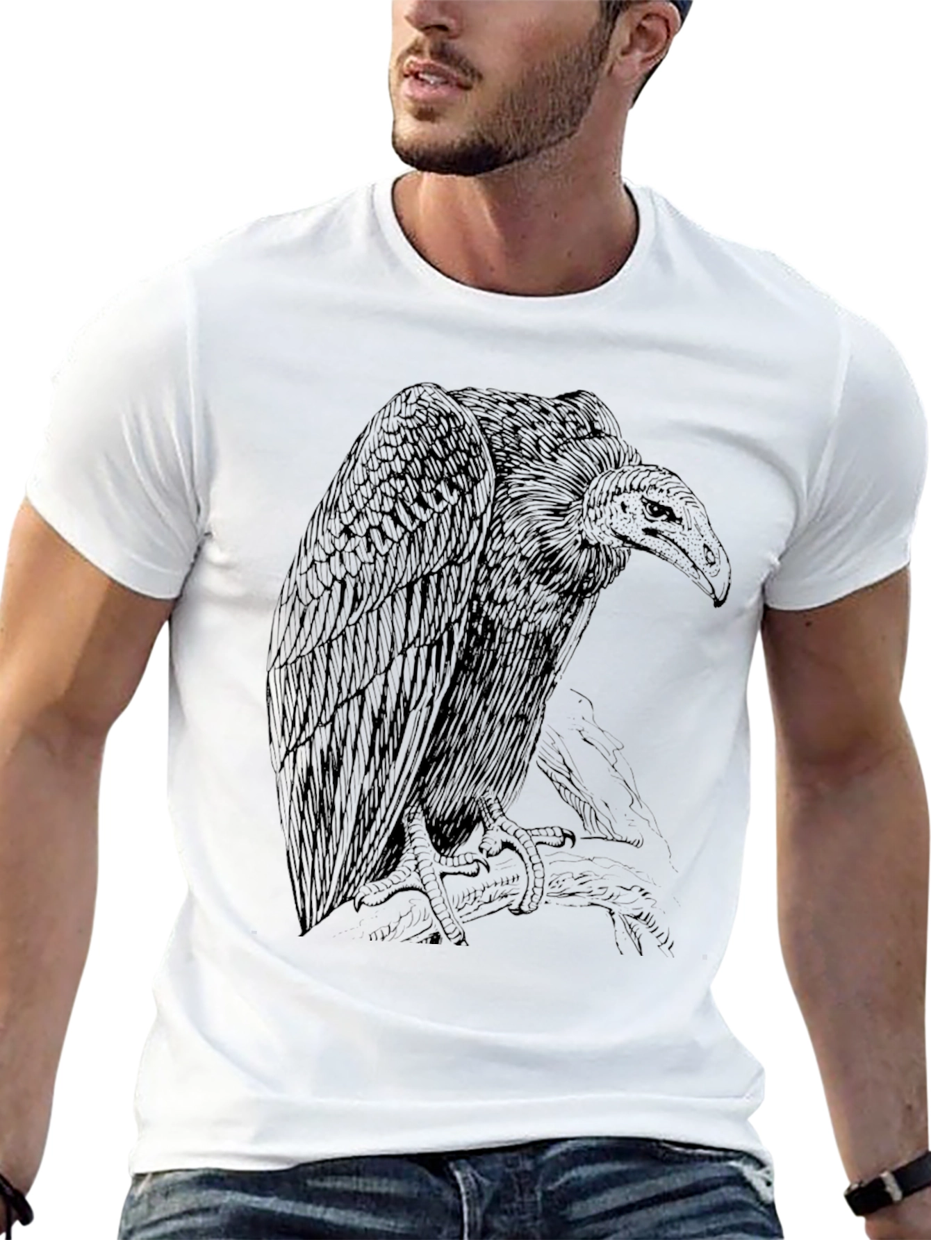 Vulture Graphic Tee - Black Cotton Crewneck Shirt