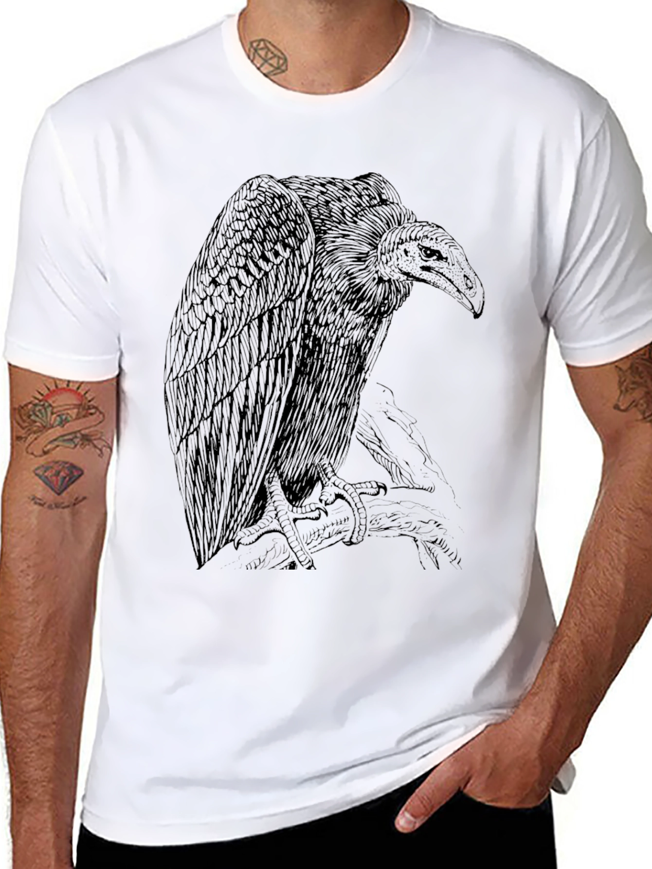 Vulture Graphic Tee - Black Cotton Crewneck Shirt