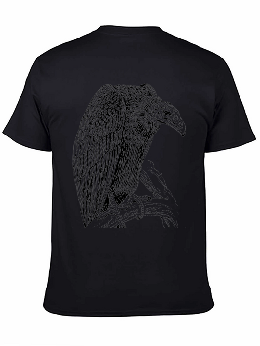 Vulture Graphic Tee - Black Cotton Crewneck Shirt