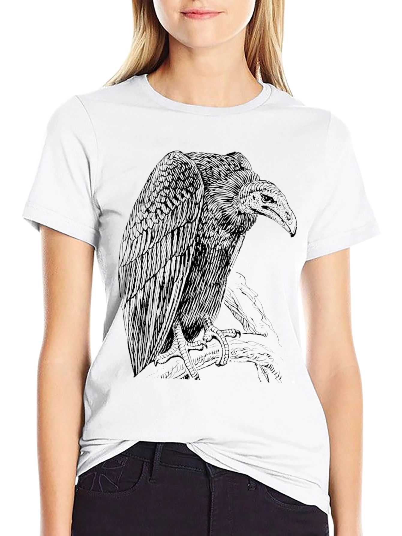 Vulture Graphic Tee - Black Cotton Crewneck Shirt