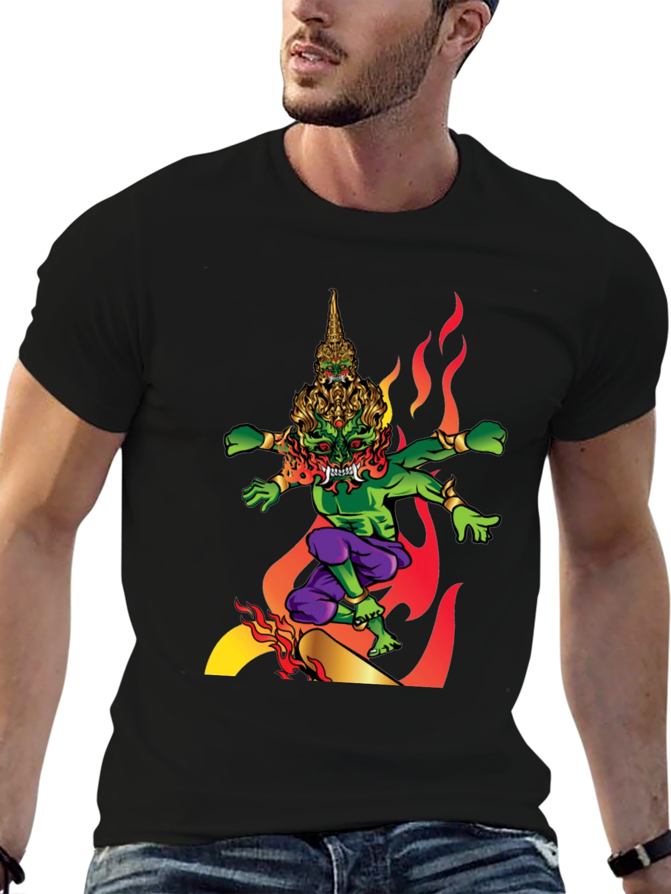 Fiery Demon Graphic Tee - Black