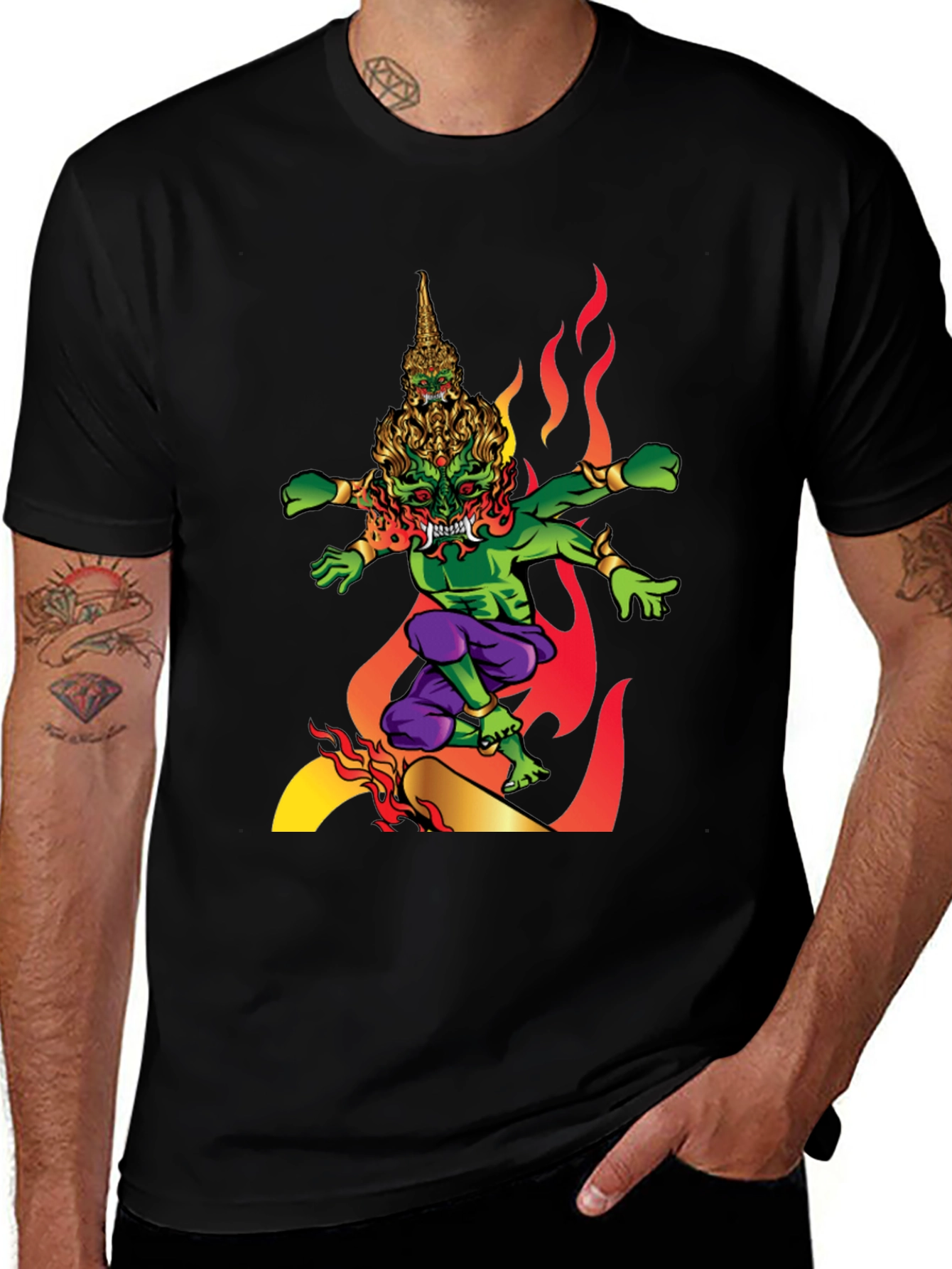 Fiery Demon Graphic Tee - Black