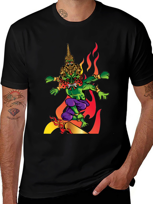 Fiery Demon Graphic Tee - Black