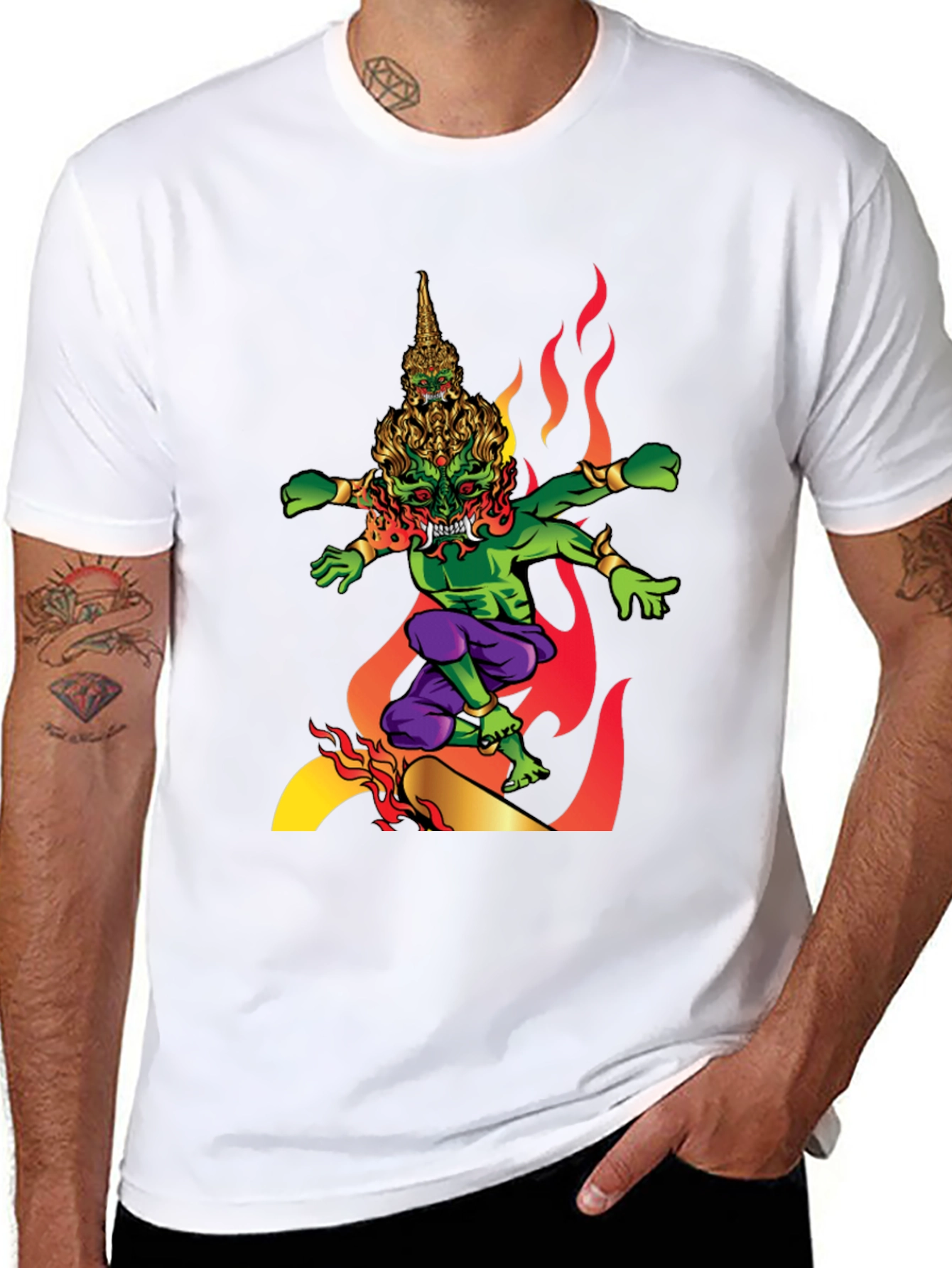 Fiery Demon Graphic Tee - Black