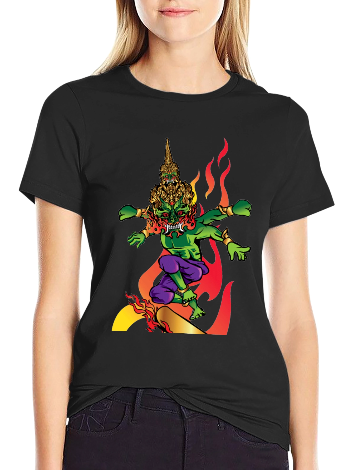 Fiery Demon Graphic Tee - Black