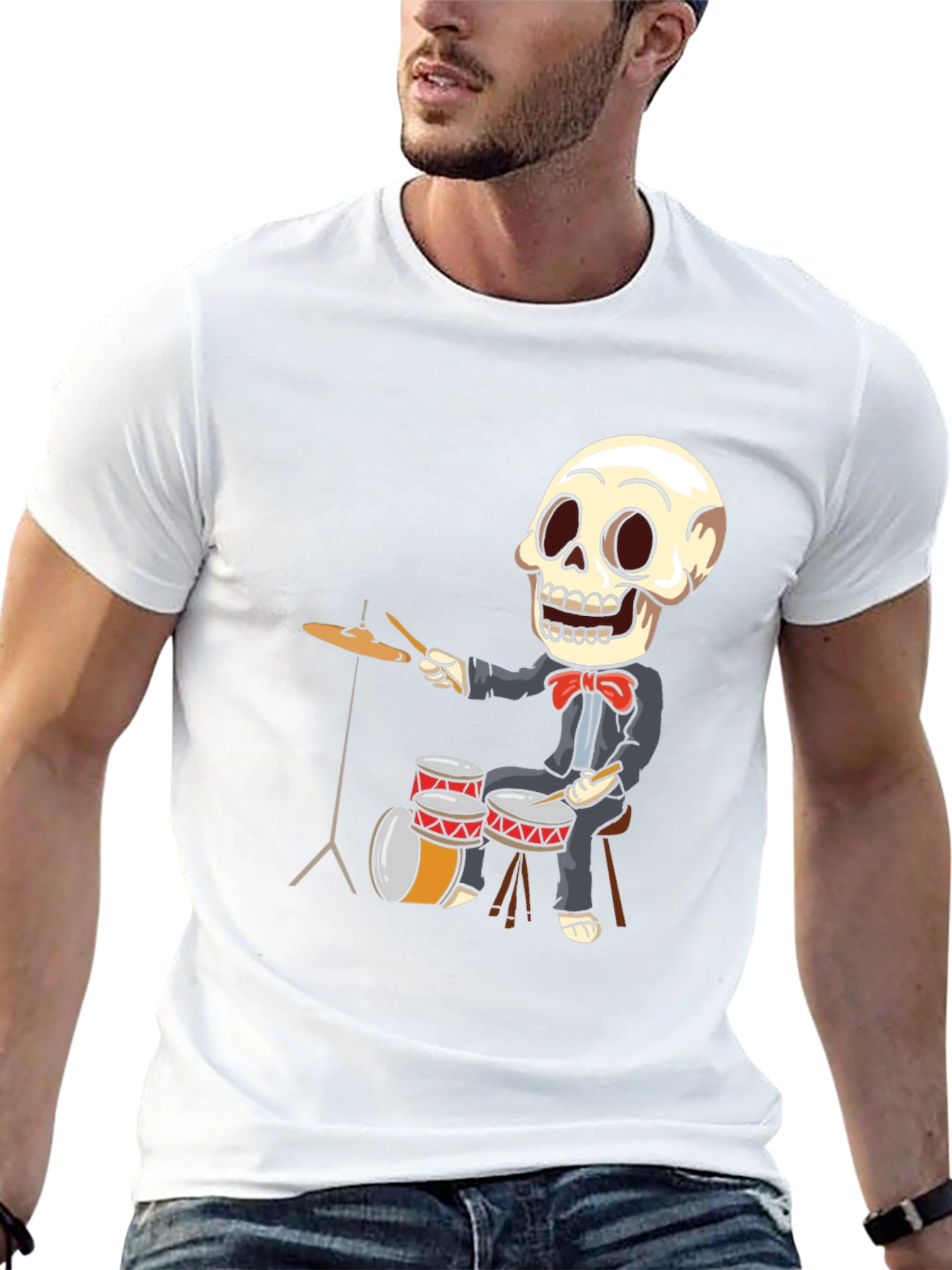 Skeleton Drummer T-Shirt - Black Cotton Tee