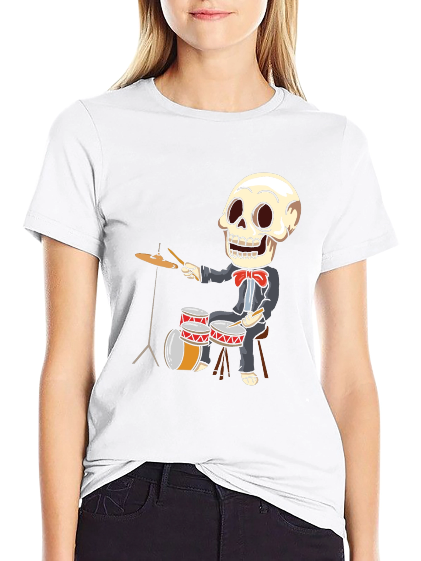 Skeleton Drummer T-Shirt - Black Cotton Tee