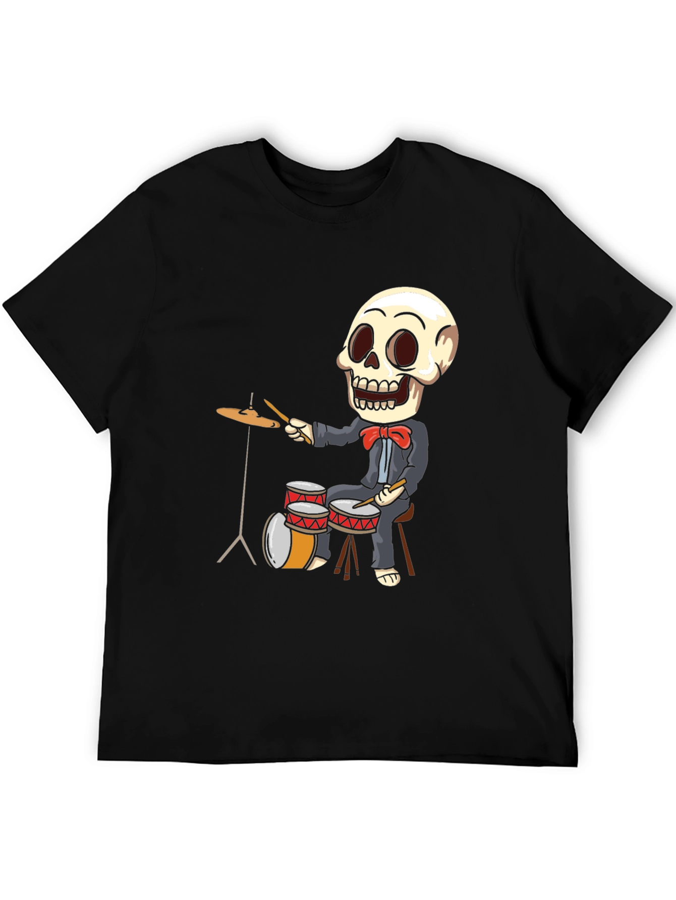Skeleton Drummer T-Shirt - Black Cotton Tee