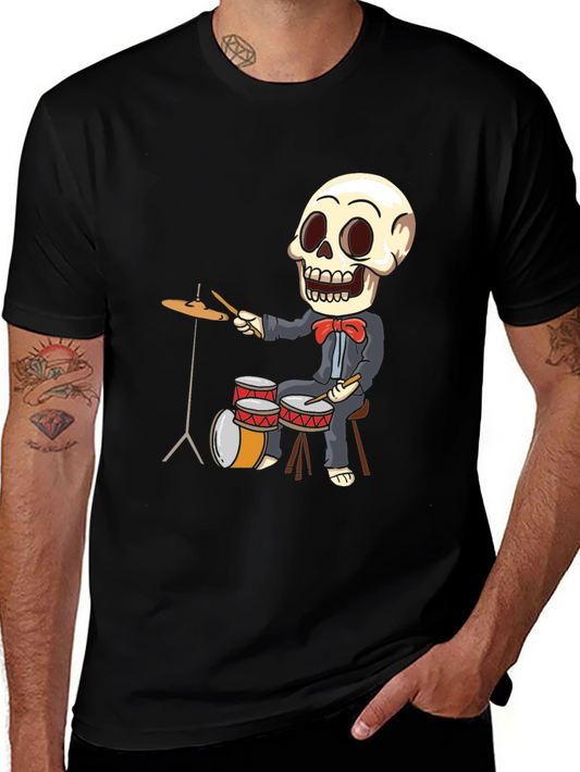 Skeleton Drummer T-Shirt - Black Cotton Tee