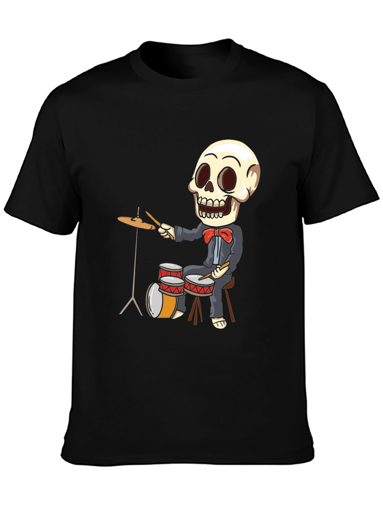 Skeleton Drummer T-Shirt - Black Cotton Tee